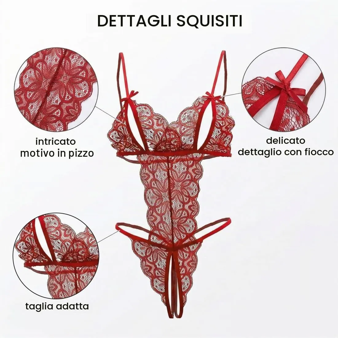 LAKPYN Body Donna Traslucido con Fiocco e Gonna Aperta Regolabile, Bordeaux - immagine 5