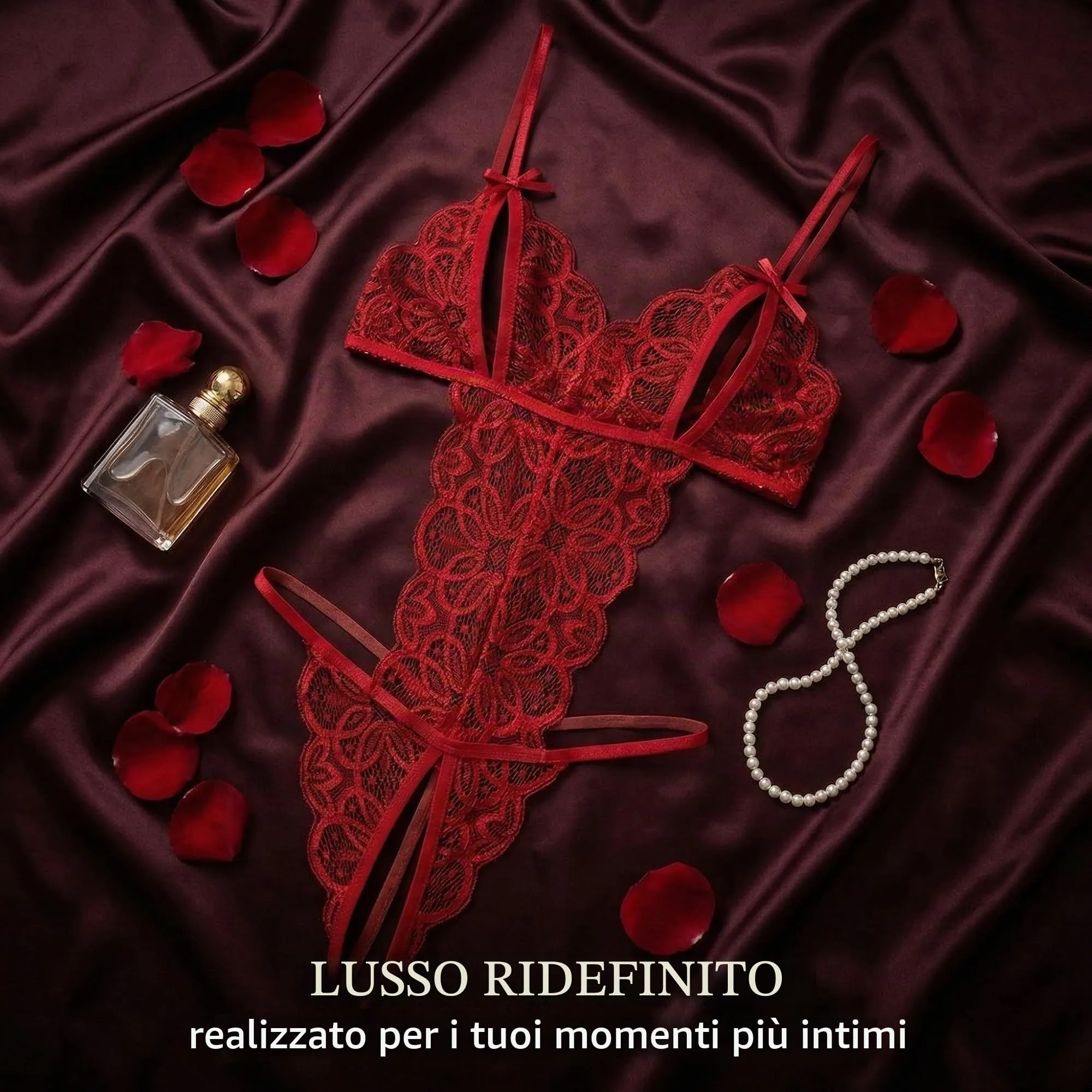 LAKPYN Body Donna Traslucido con Fiocco e Gonna Aperta Regolabile, Bordeaux - immagine 6