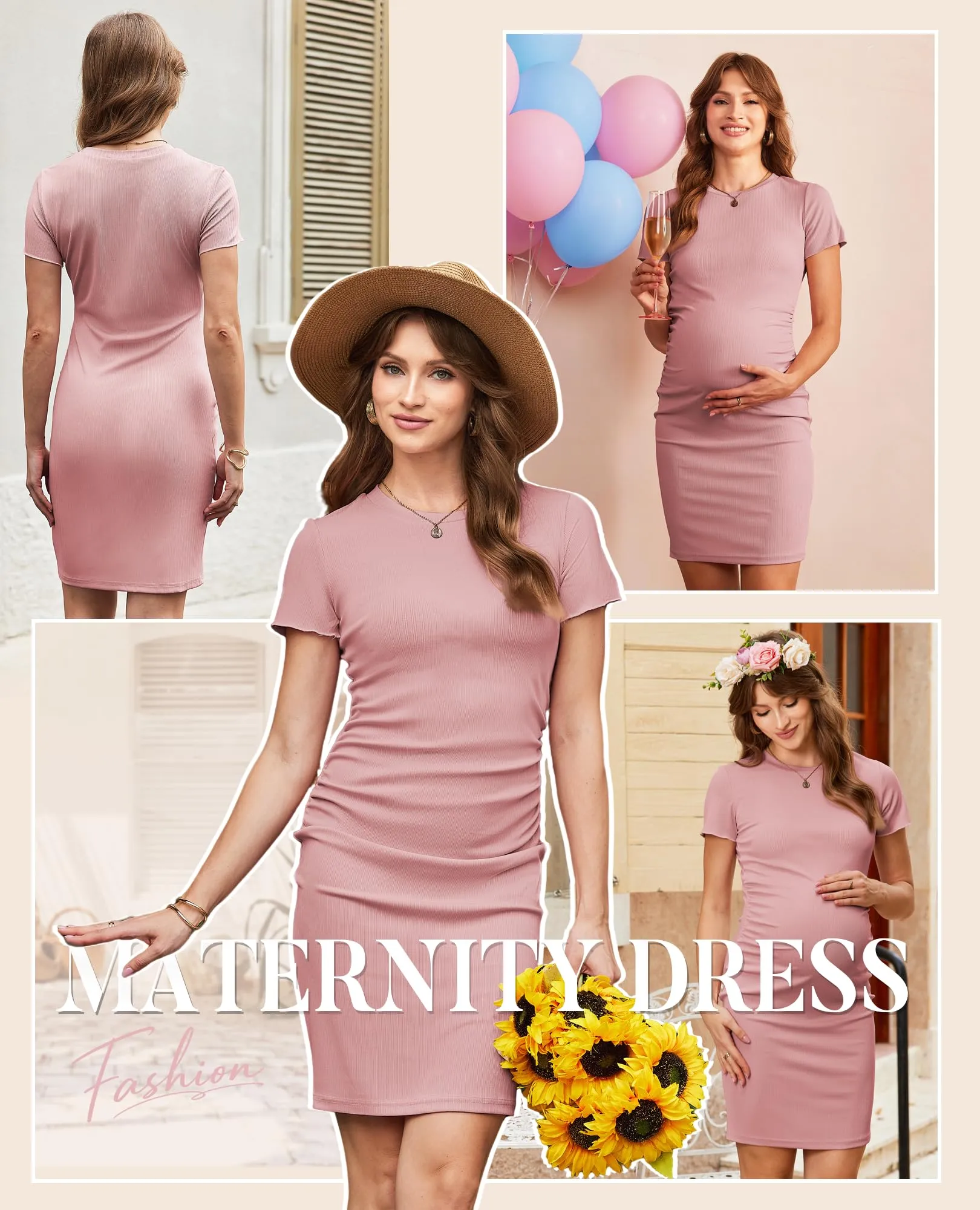 Ekouaer Abito Premaman Manica Corta Rosa Misty, M - immagine 2
