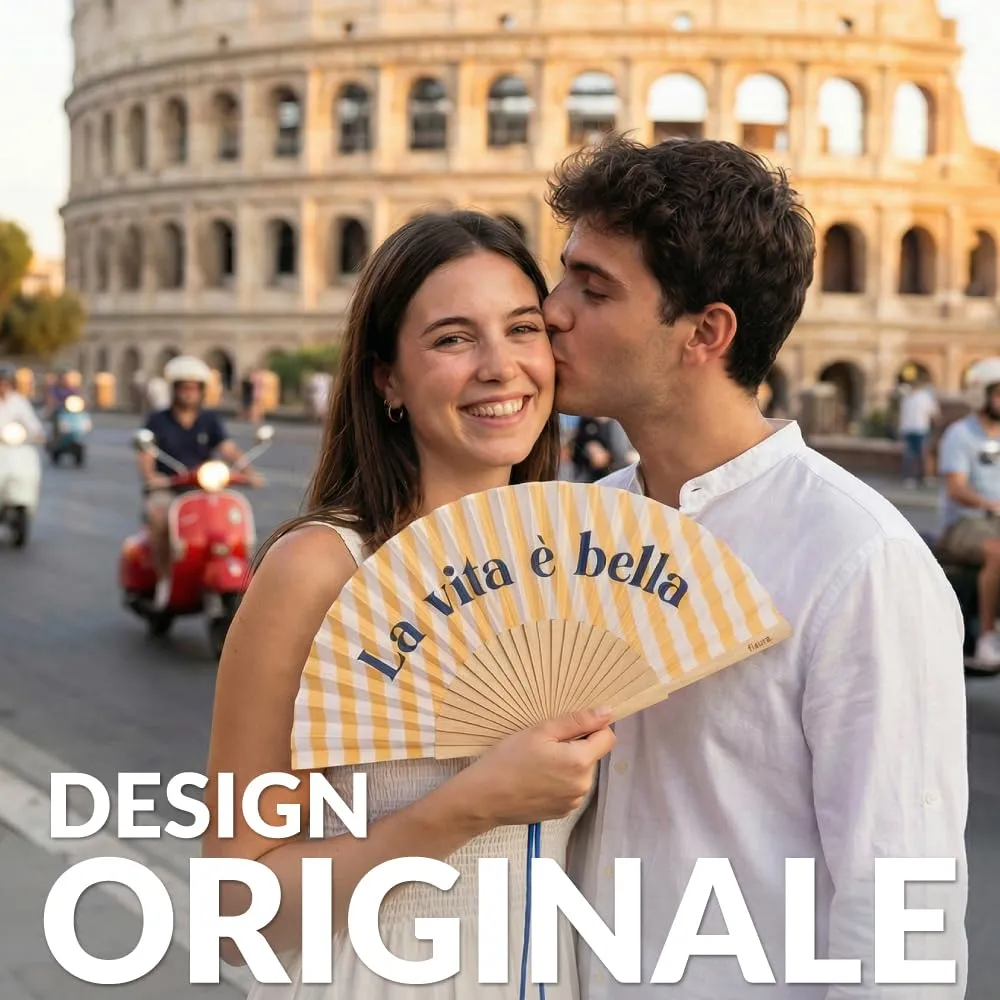 Fisura Ventaglio La vita è bella, legno giallo a righe, 42,5 x 23 cm - immagine 2
