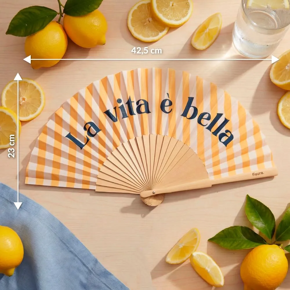 Fisura Ventaglio La vita è bella, legno giallo a righe, 42,5 x 23 cm - immagine 5