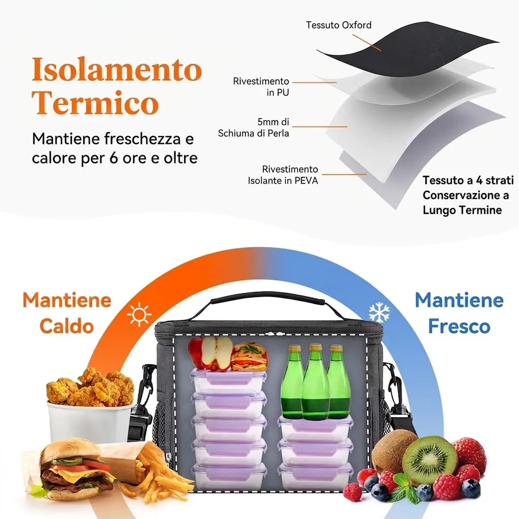 Lifewit Borsa Termica Porta Pranzo, Impermeabile con Tracolla, Nero, 33L - immagine 2