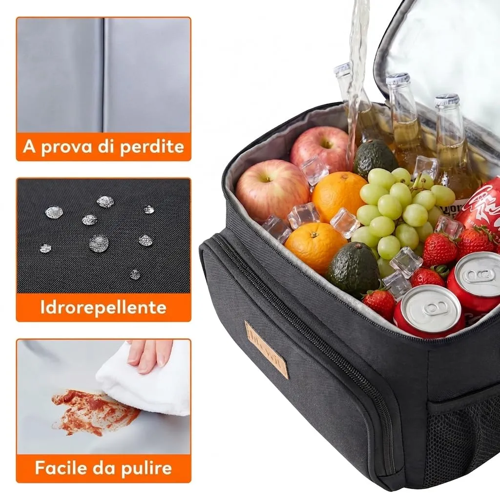 Lifewit Borsa Termica Porta Pranzo, Impermeabile con Tracolla, Nero, 33L - immagine 4
