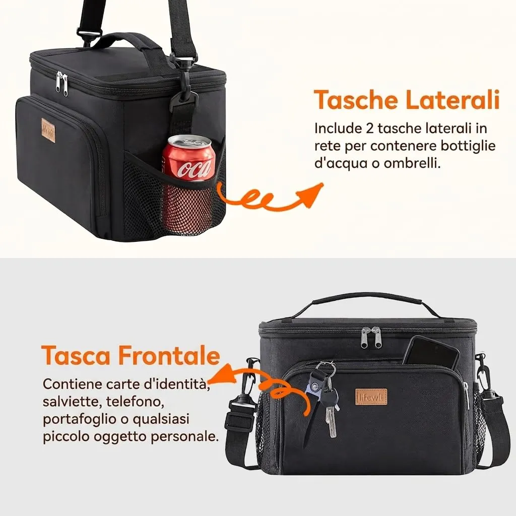 Lifewit Borsa Termica Porta Pranzo, Impermeabile con Tracolla, Nero, 33L - immagine 5
