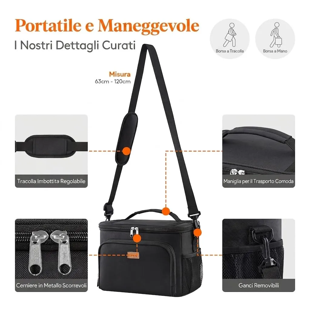 Lifewit Borsa Termica Porta Pranzo, Impermeabile con Tracolla, Nero, 33L - immagine 6