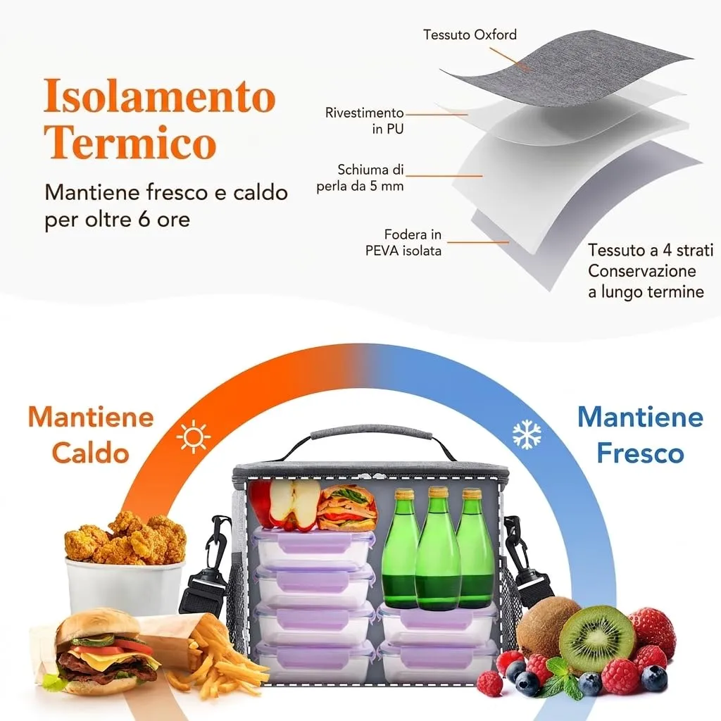 Lifewit Borsa Termica Porta Pranzo Impermeabile, Grigio, 24L - immagine 2