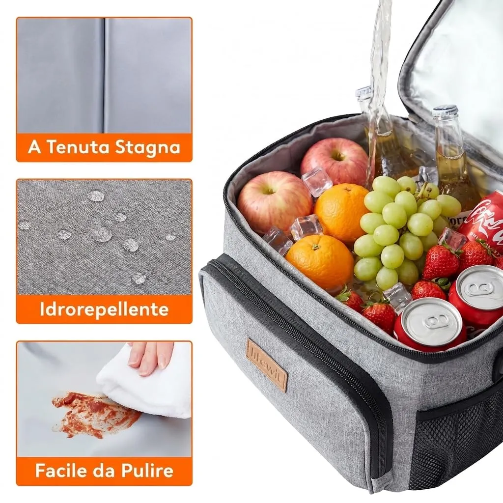 Lifewit Borsa Termica Porta Pranzo Impermeabile, Grigio, 24L - immagine 4