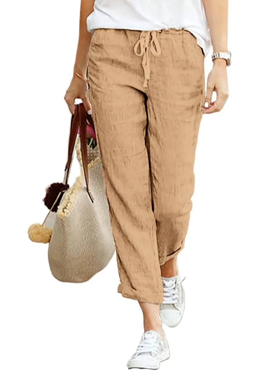 Cegerne Pantaloni in Lino Donna 7/8, Kaki, XL - immagine 1