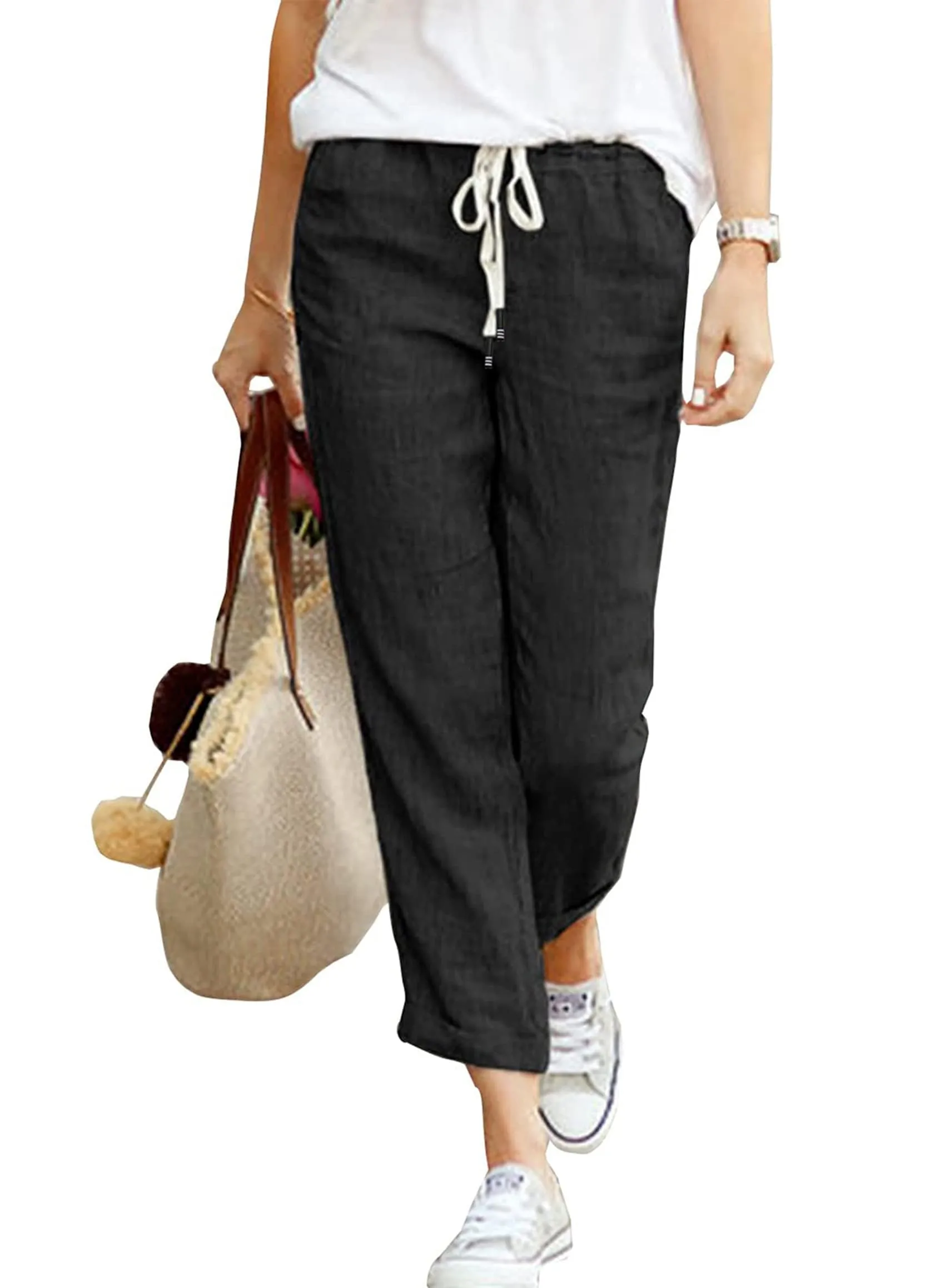 Cegerne Pantaloni in Lino Donna 7/8, Nero, S - immagine 1