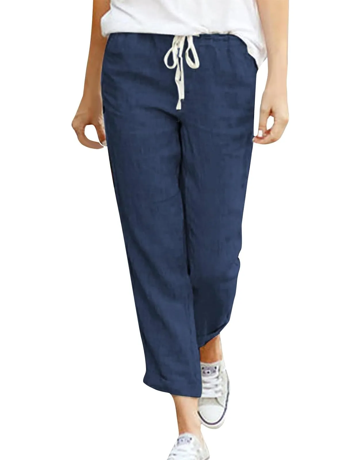 Cegerne Pantaloni in Lino Donna 7/8 Estivi, Blu Navy, L - immagine 1