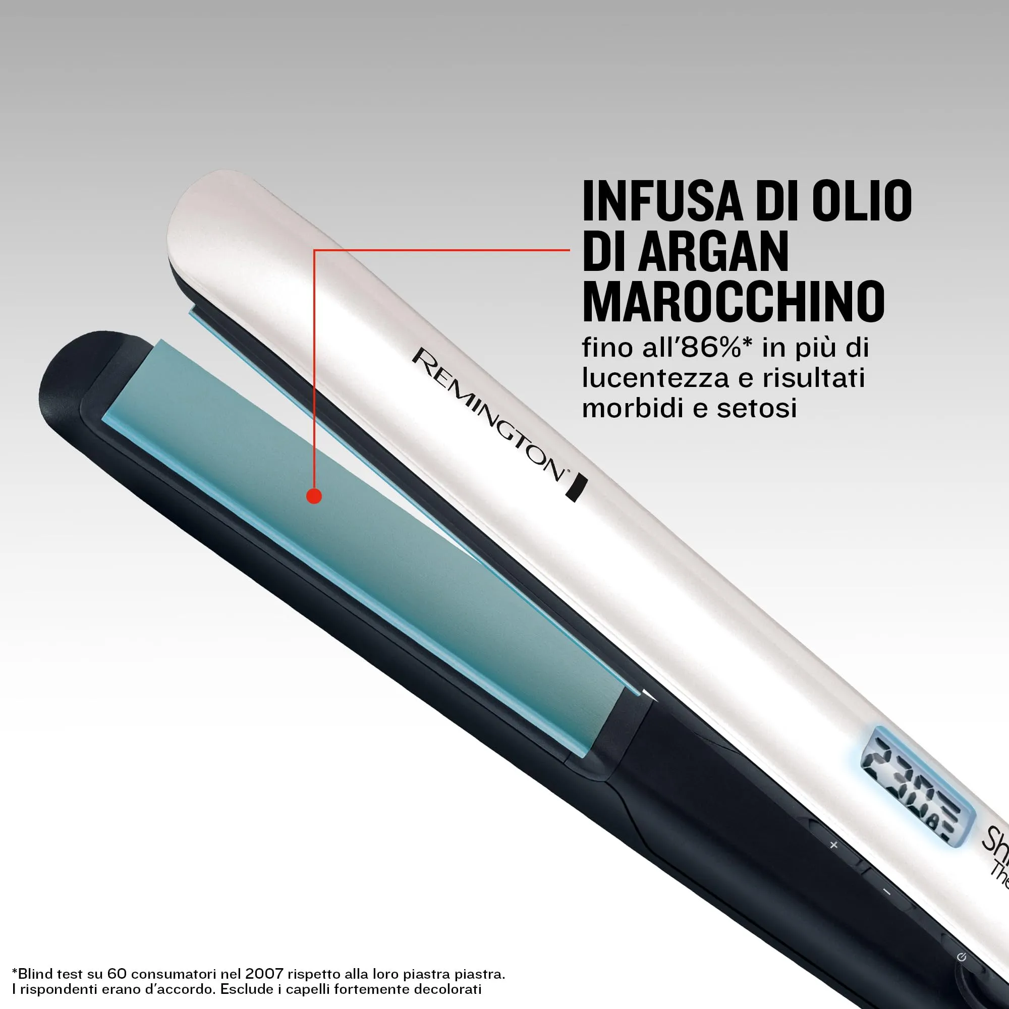 Remington Shine Therapy Piastra per Capelli, Rivestimento Ceramico con Olio di Argan e Vitamina E, Display LCD, 150-230°C, S8500 - immagine 3