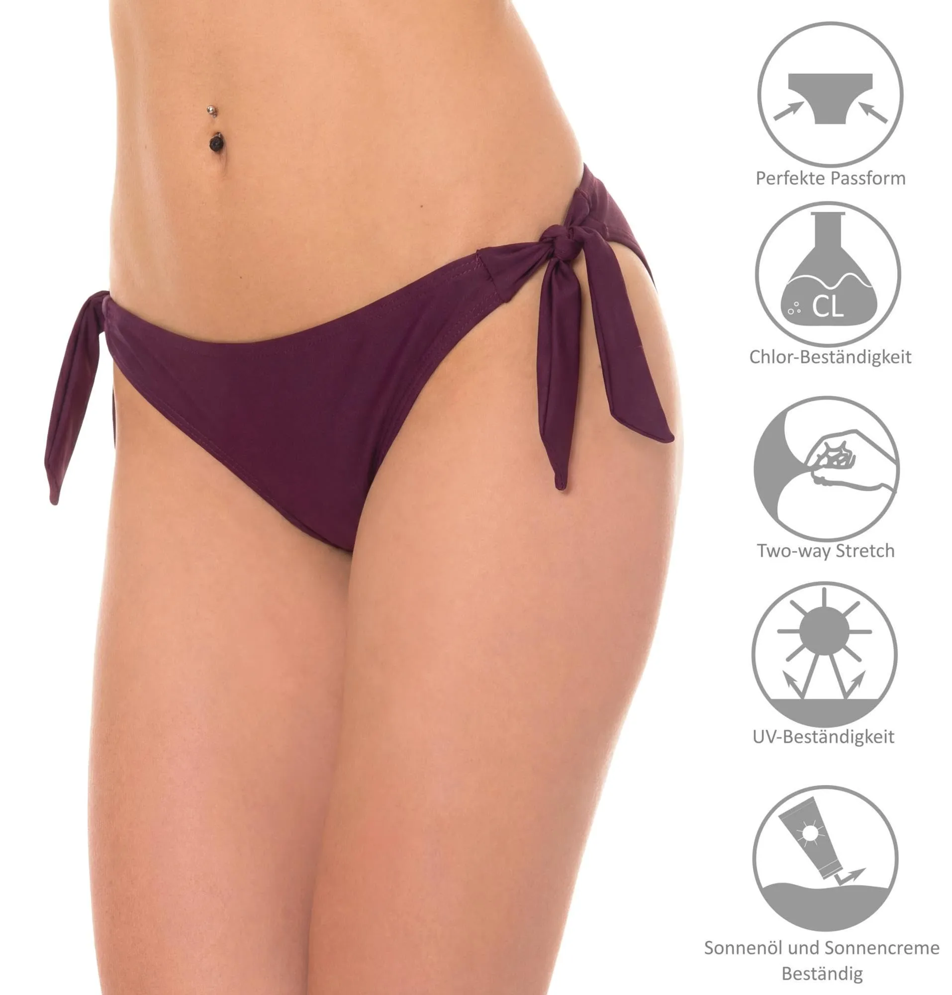 Aquarti Slip Costume Donna con Lacci Laterali, Prugna Bordeaux, 48 - immagine 5