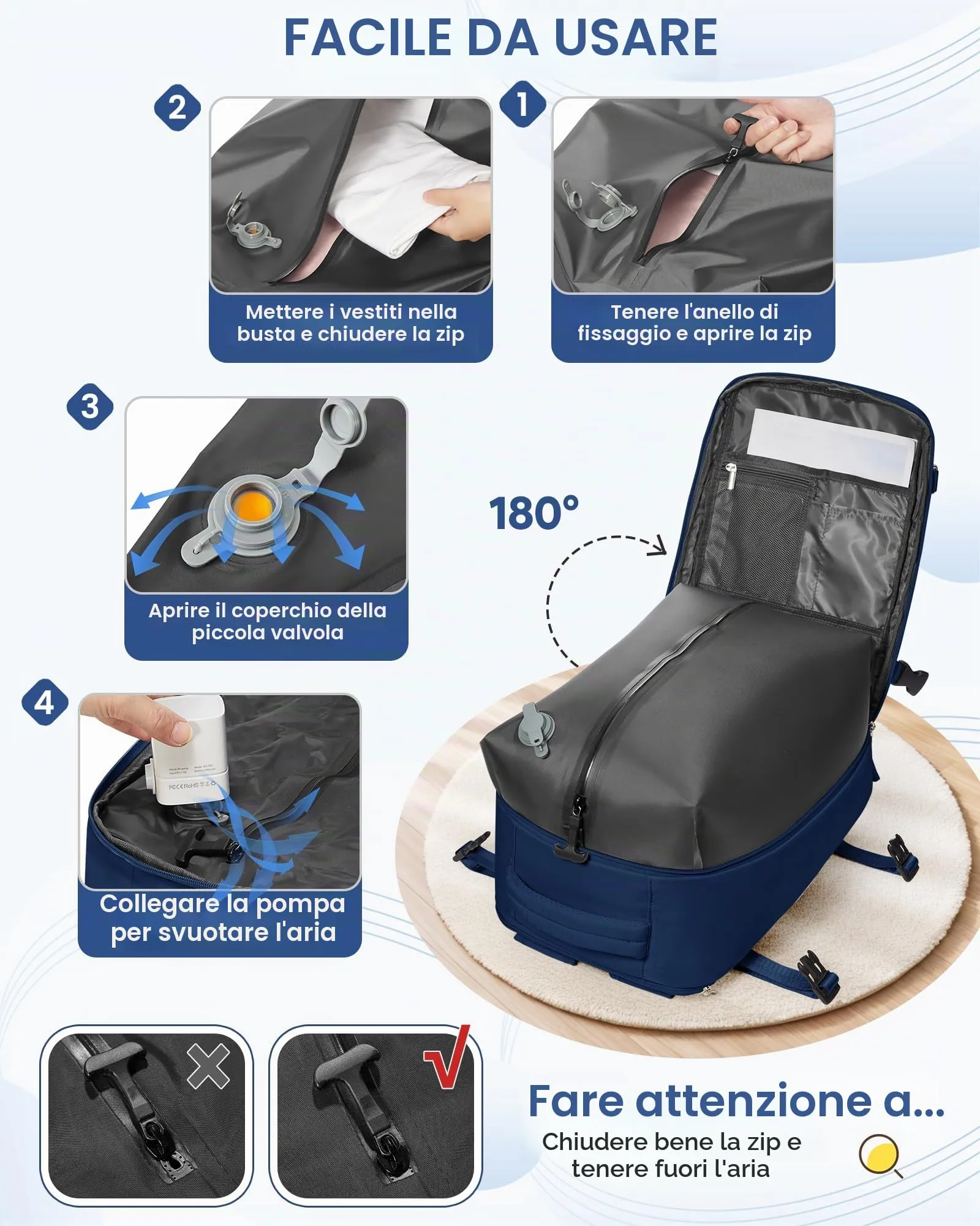 SZLX Zaino da Viaggio Sottovuoto con Pompa 40x30x20 per Ryanair, Wizzair, Easyjet, Laptop 14 Pollici con Porta Scarpe - immagine 5