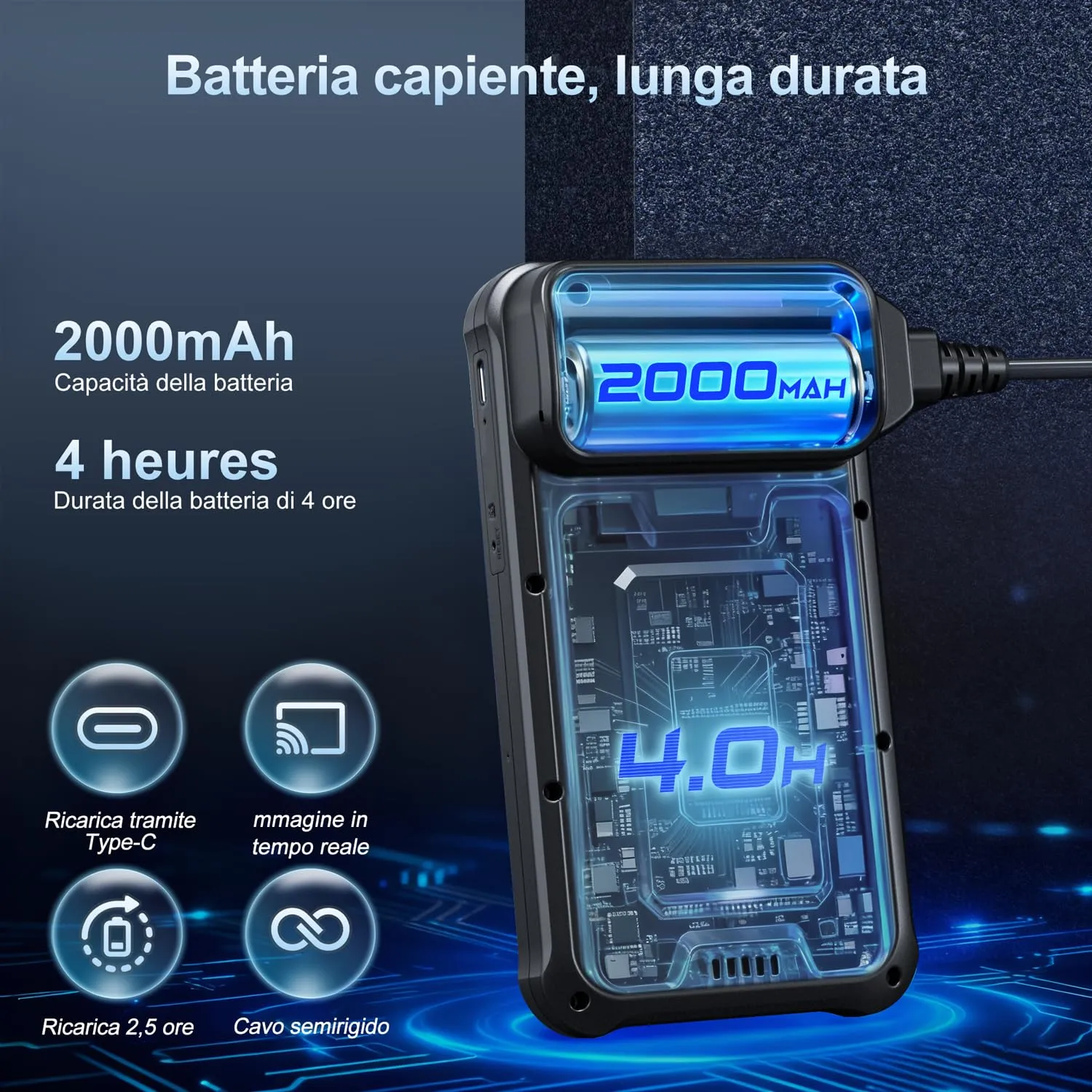 SKYBASIC Endoscopio Industriale 4.3" HD 1080P IP67 5M - immagine 5
