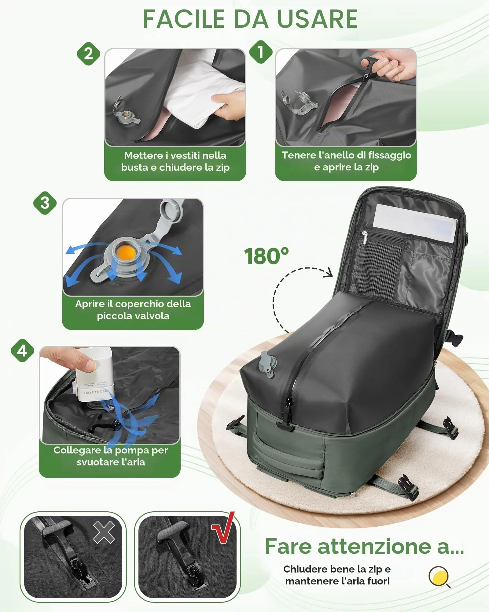 SZLX Zaino da Viaggio Sottovuoto con Pompa 40x30x20 per Ryanair, Wizzair, Easyjet, Compatibile con Laptop 14 Pollici e Porta Scarpe - immagine 6