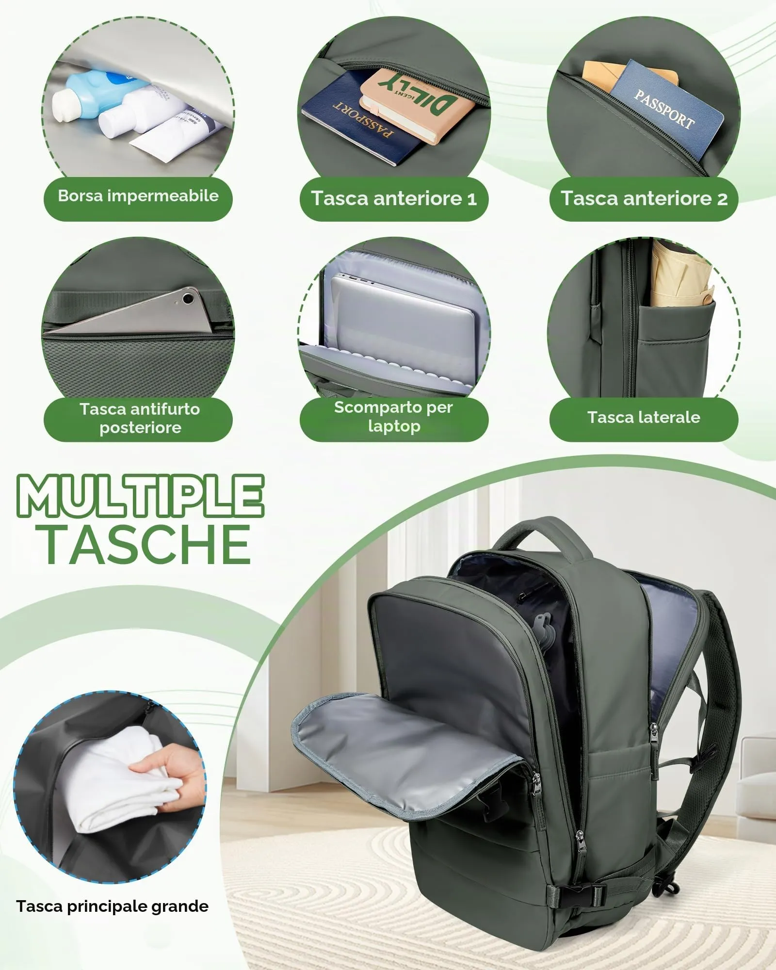 SZLX Zaino da Viaggio Sottovuoto con Pompa 40x30x20 per Ryanair, Wizzair, Easyjet, Compatibile con Laptop 14 Pollici e Porta Scarpe - immagine 8