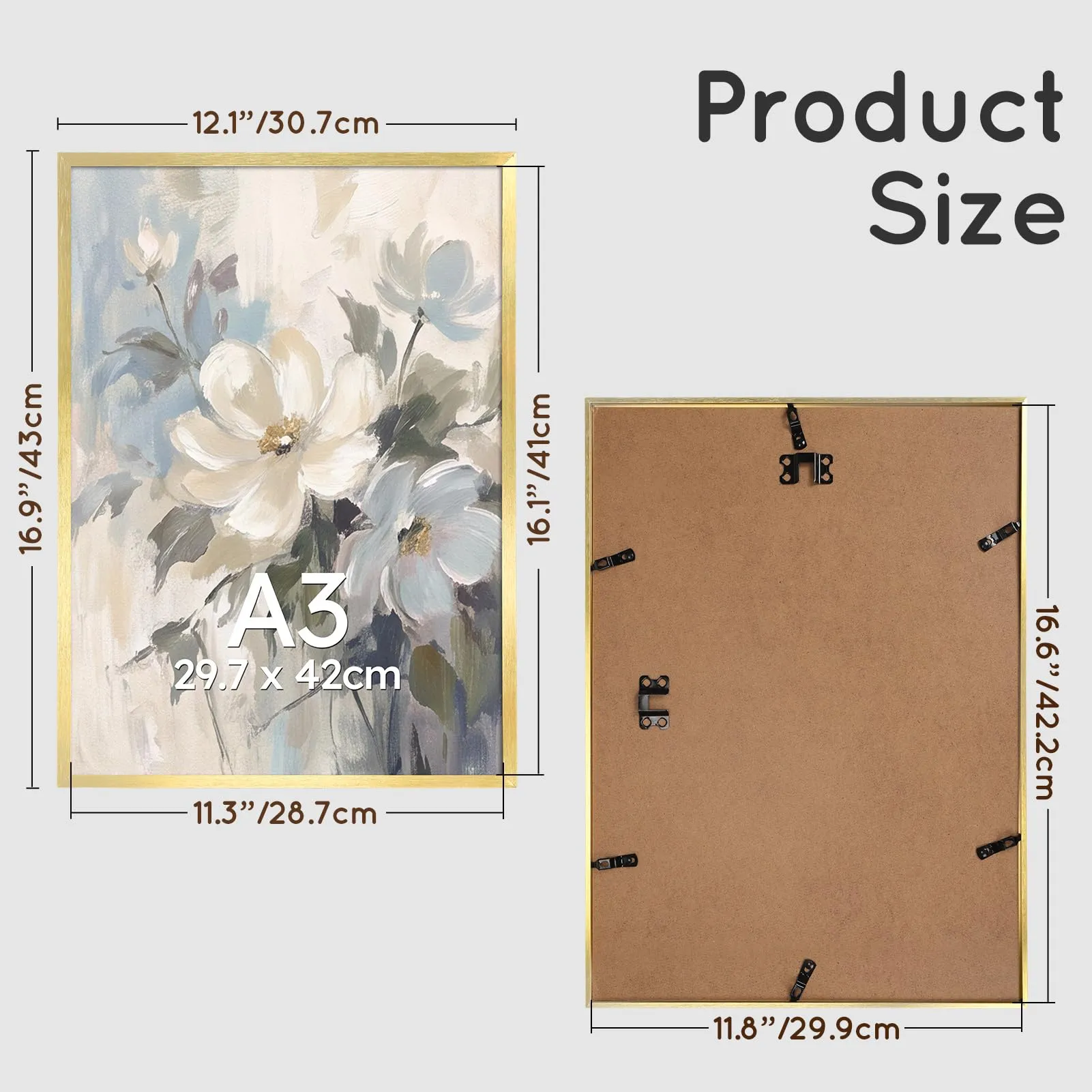 Giftgarden Cornice A3 in Alluminio Spazzolato Dorato, Set da 1 - immagine 2