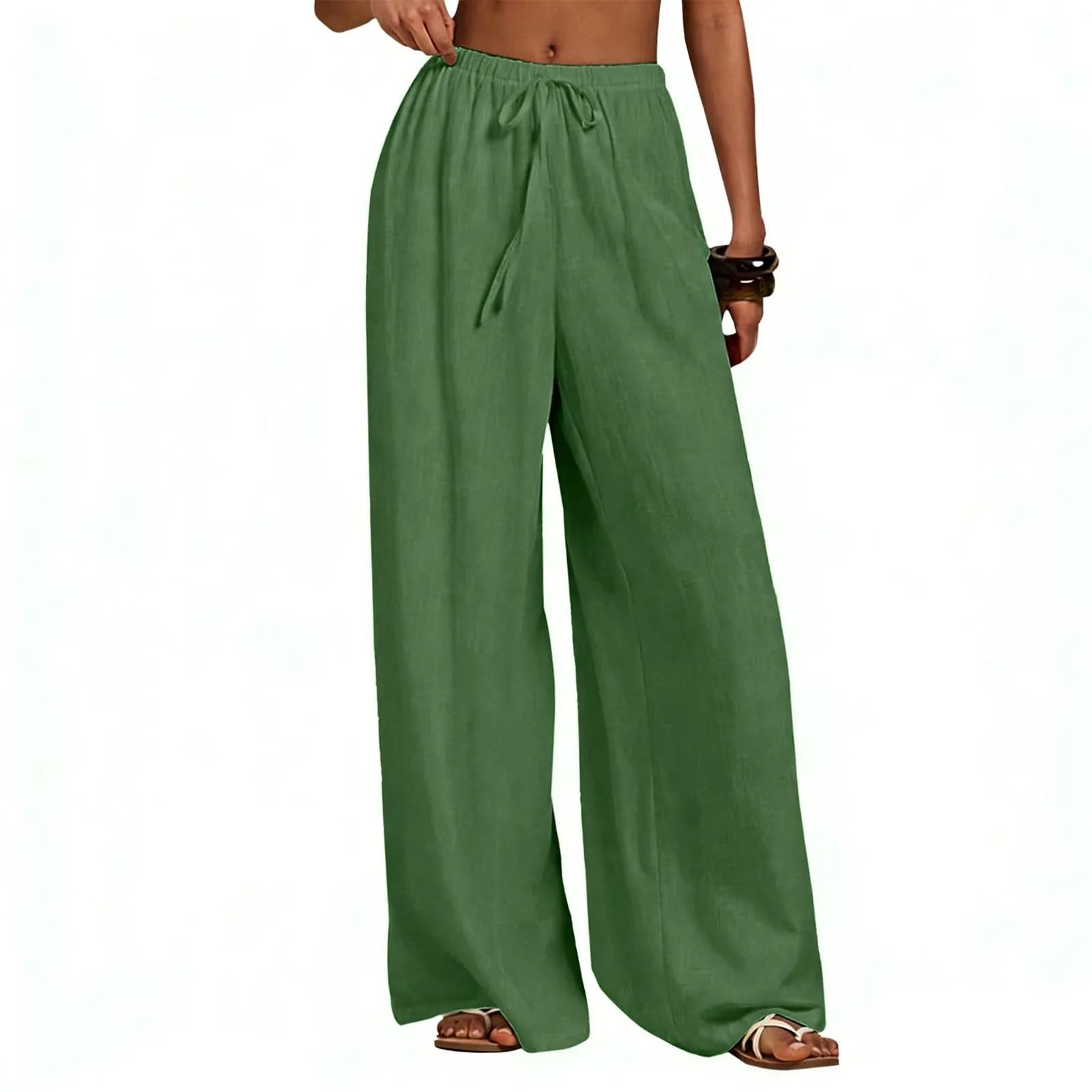 Neteson Pantaloni in Lino Donna Larghi a Vita Elastica - immagine 1