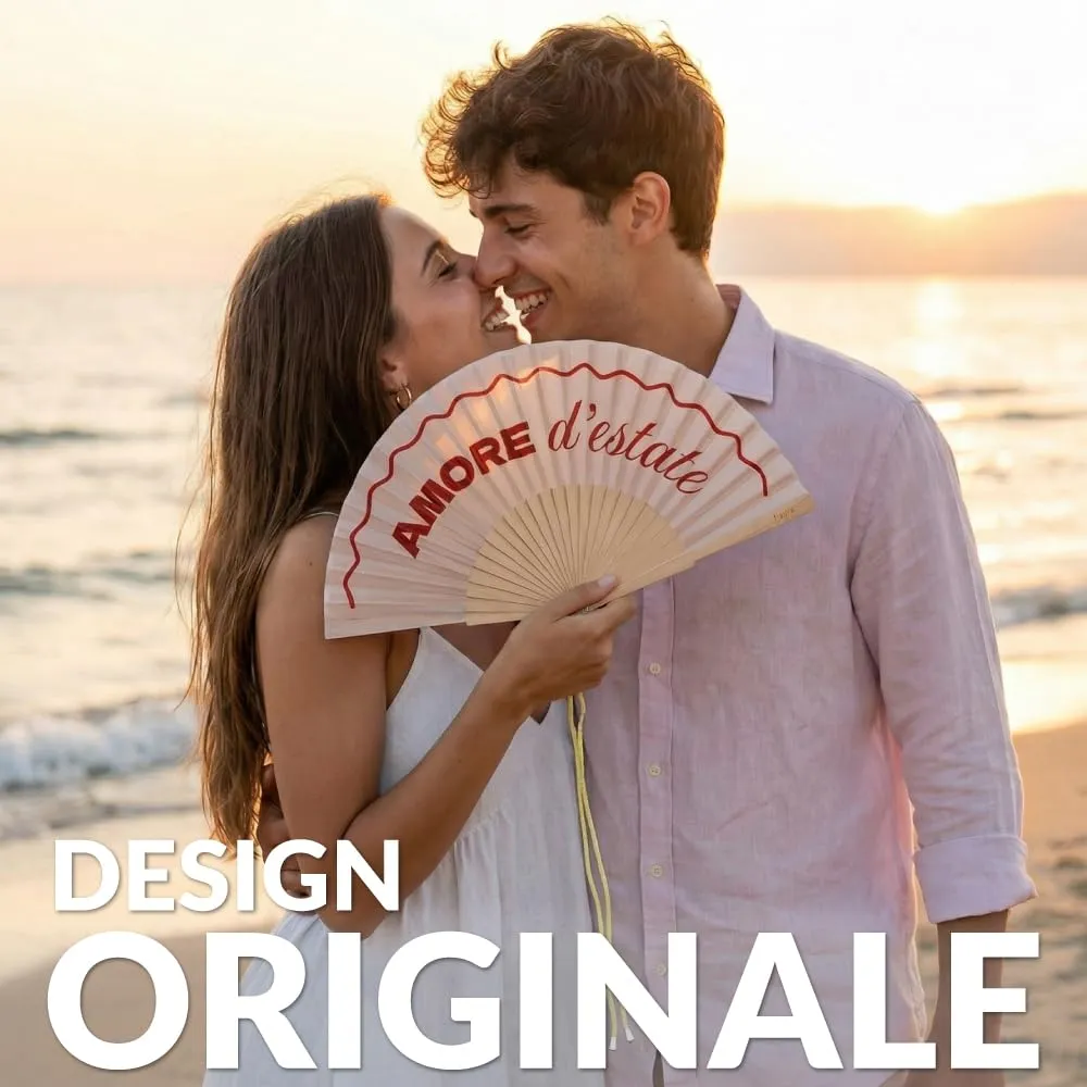Fisura Ventaglio Amore d'estate in legno rosso con laccetto, 42,5 x 23 cm - immagine 2