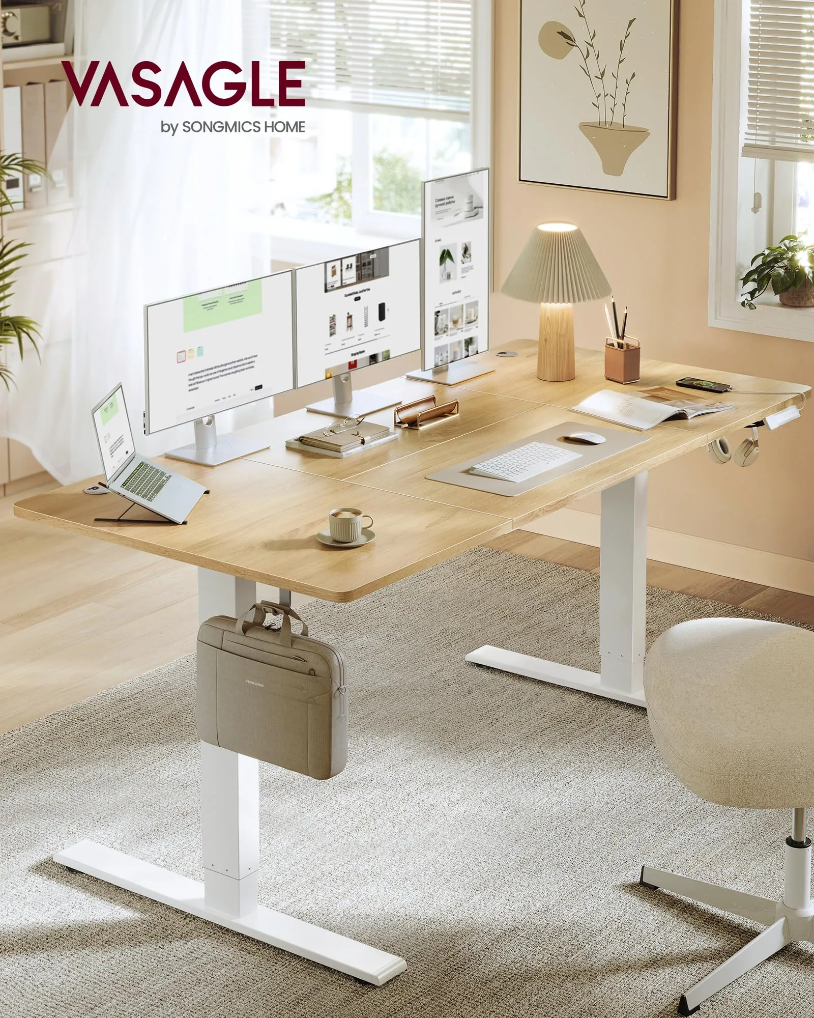 VASAGLE Scrivania Elettrica Regolabile in Altezza, 180 x 80 cm, Rovere Dorato - immagine 2