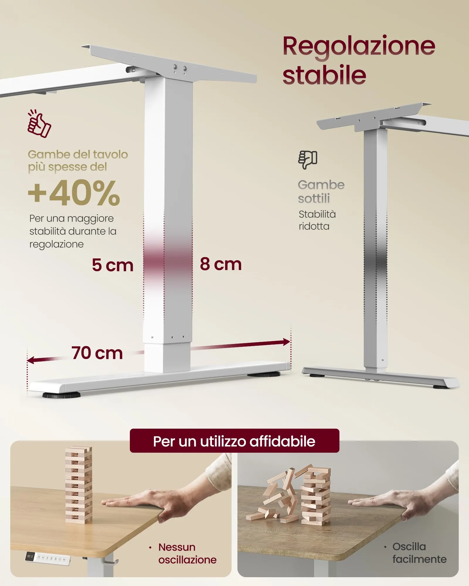 VASAGLE Scrivania Elettrica Regolabile in Altezza, 180 x 80 cm, Rovere Dorato - immagine 4