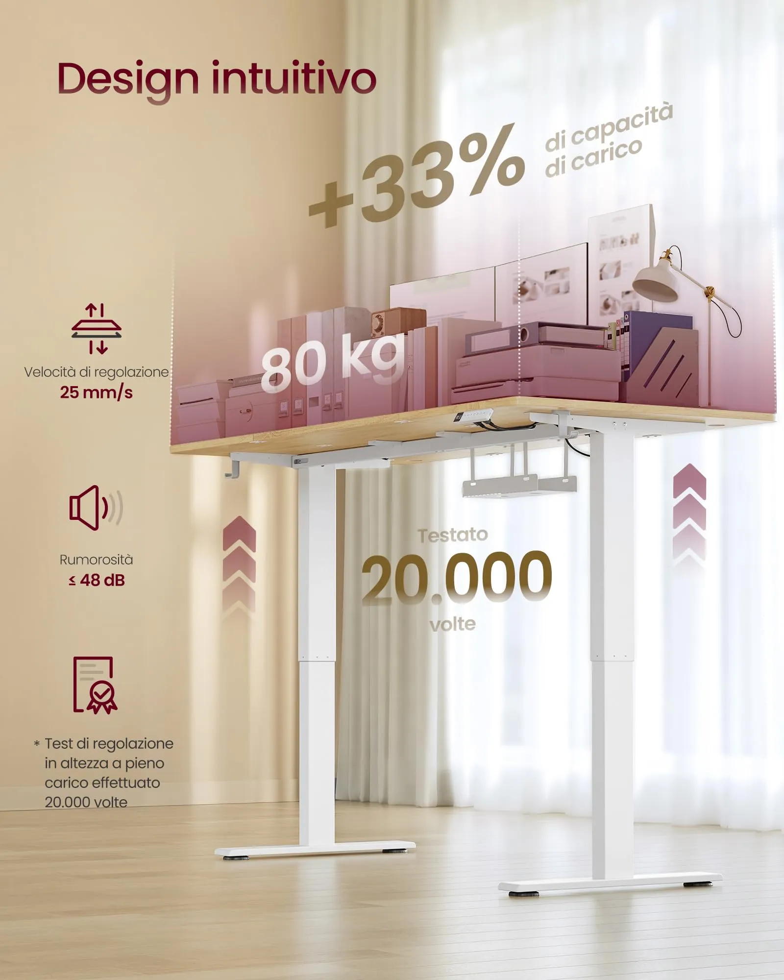 VASAGLE Scrivania Elettrica Regolabile in Altezza, 180 x 80 cm, Rovere Dorato - immagine 6