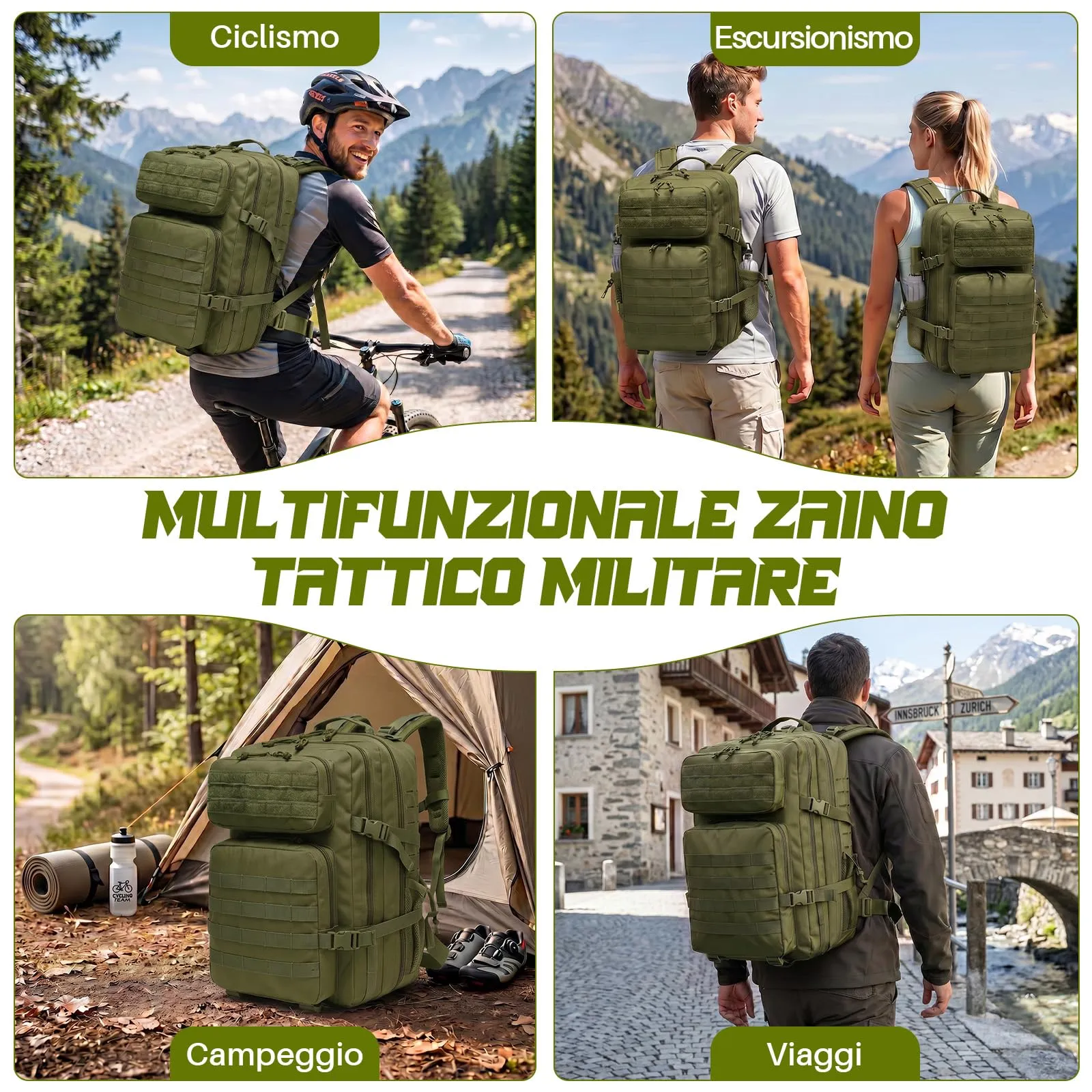SHANNA Zaino Tattico Militare 45 Litri Impermeabile con Sistema Molle per Hiking, Campeggio e Trekking - immagine 7