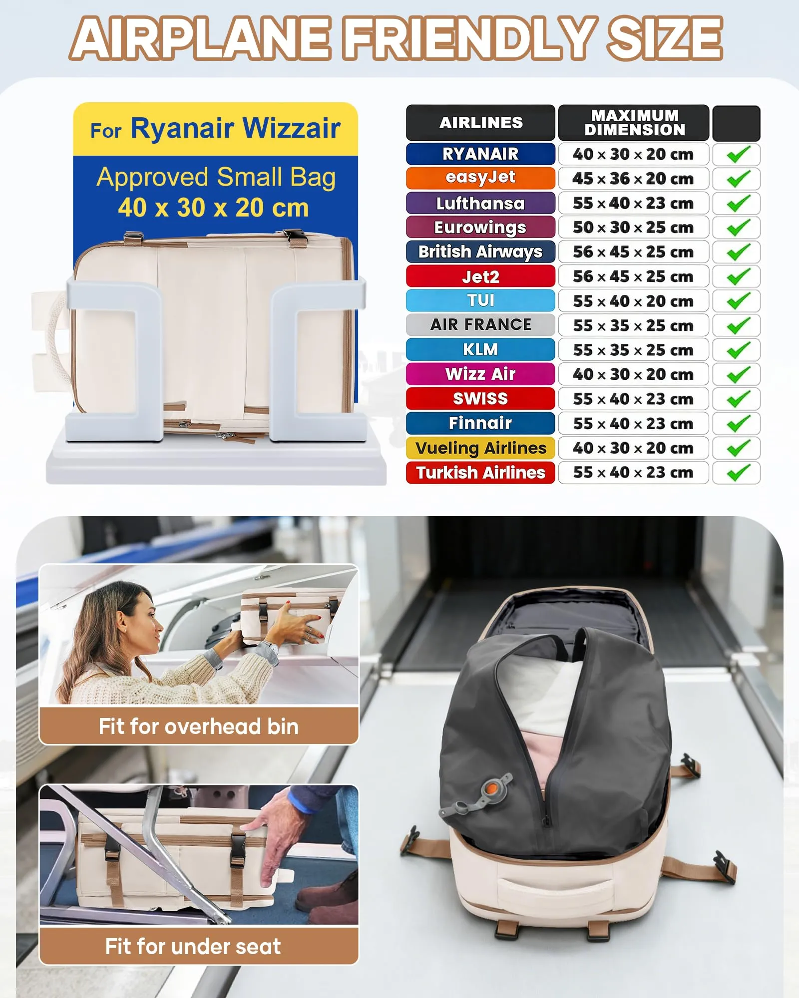 SZLX Zaino da Viaggio Sottovuoto con Pompa, Bagaglio a Mano 40x30x20 per Ryanair, Wizzair, Easyjet, Scomparto Laptop 14 Pollici e Porta Scarpe - immagine 3