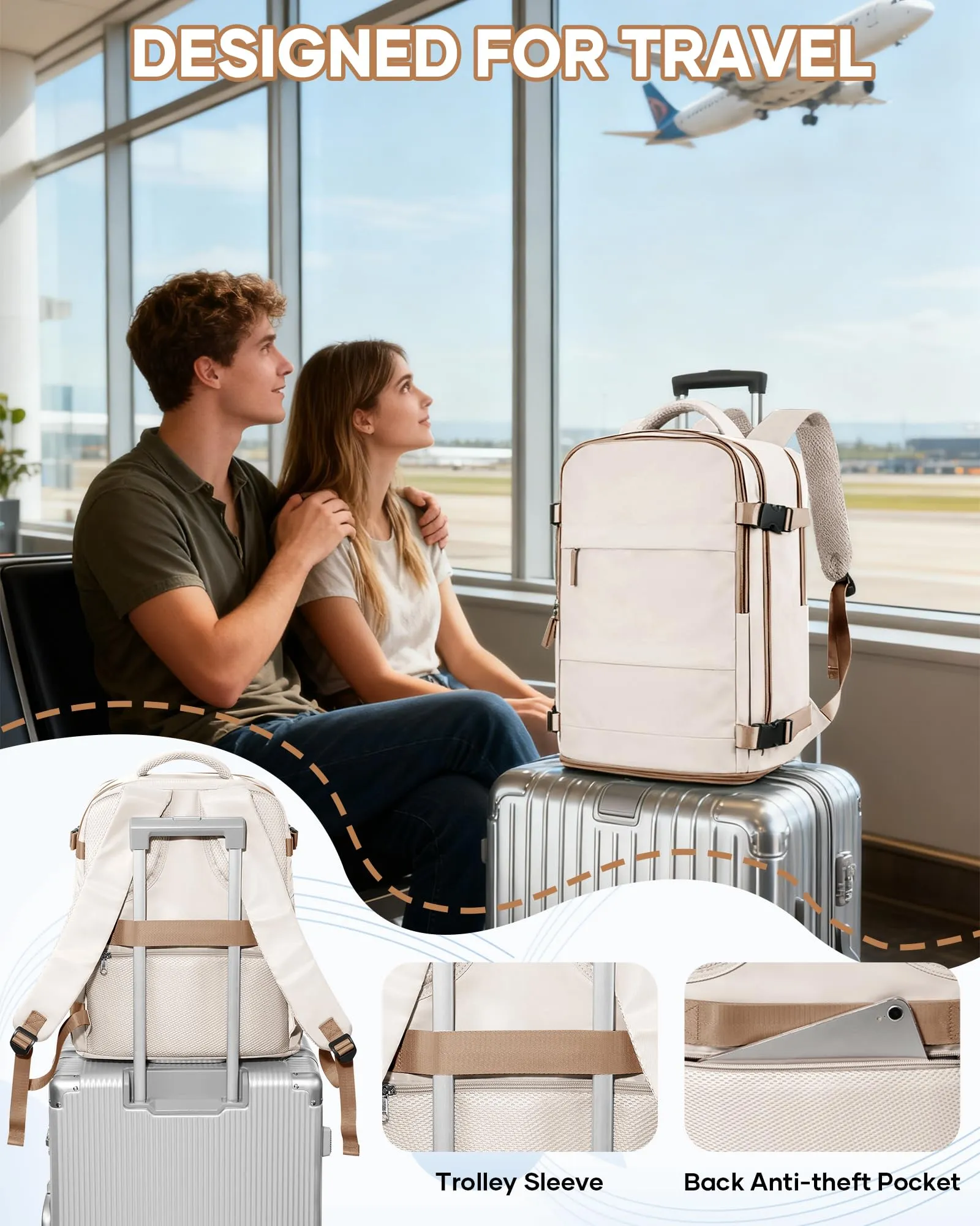 SZLX Zaino da Viaggio Sottovuoto con Pompa, Bagaglio a Mano 40x30x20 per Ryanair, Wizzair, Easyjet, Scomparto Laptop 14 Pollici e Porta Scarpe - immagine 8