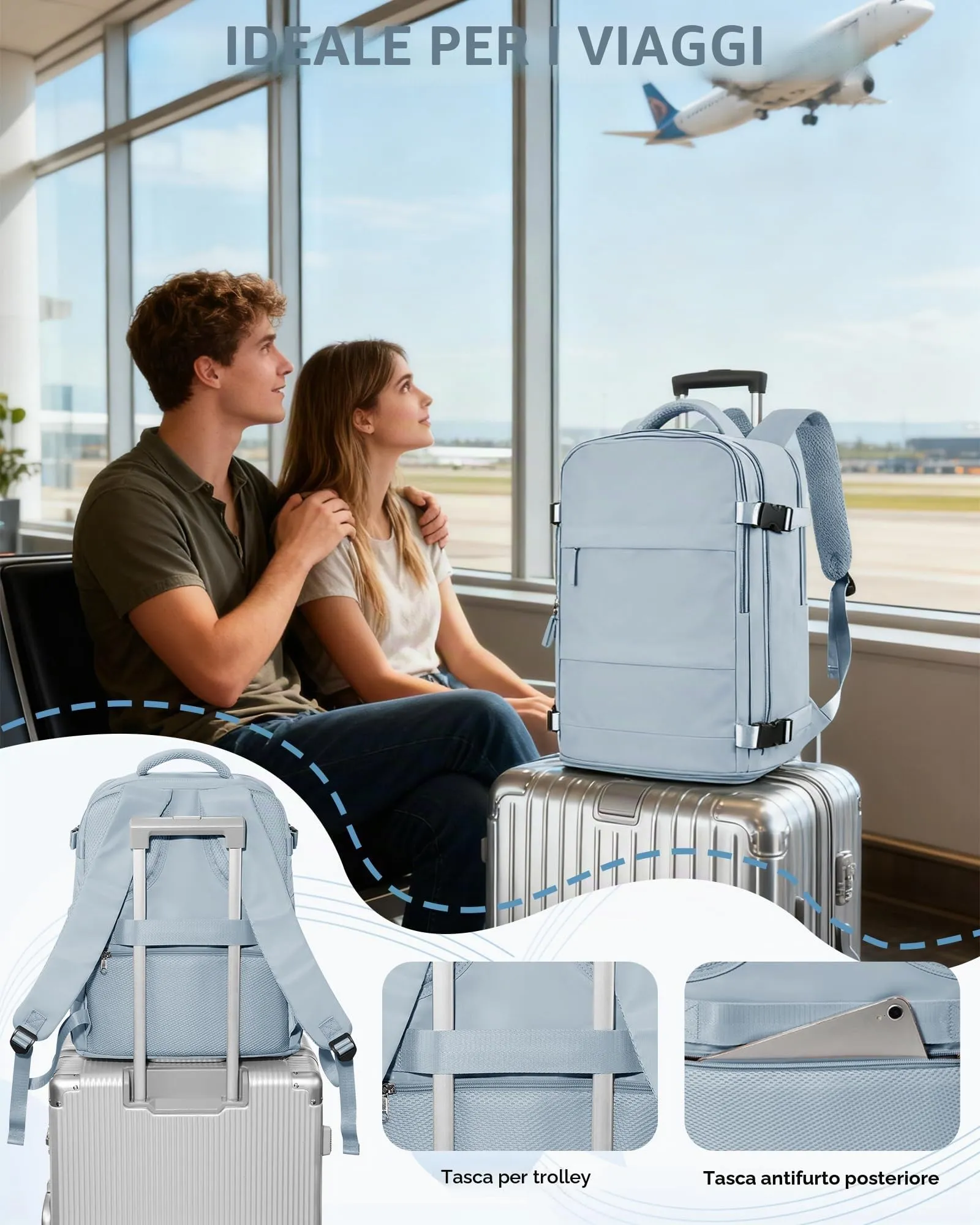 SZLX Zaino da Viaggio Sottovuoto con Pompa, Bagaglio a Mano 40x30x20 per Ryanair, Wizz Air, EasyJet, Scomparto Laptop 14 Pollici e Porta Scarpe - immagine 8