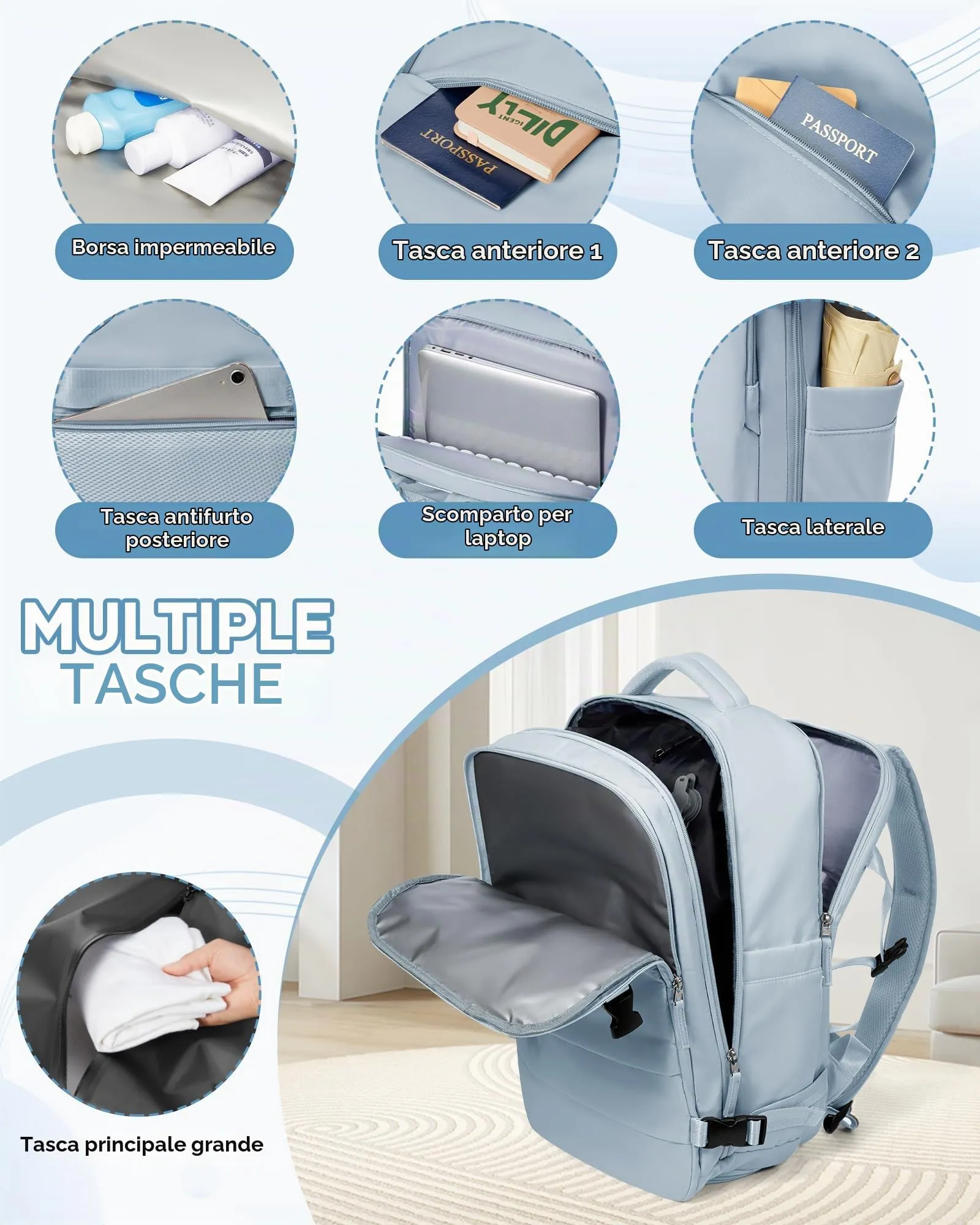 SZLX Zaino da Viaggio Sottovuoto con Pompa, Bagaglio a Mano 40x30x20 per Ryanair, Wizz Air, EasyJet, Scomparto Laptop 14 Pollici e Porta Scarpe - immagine 9