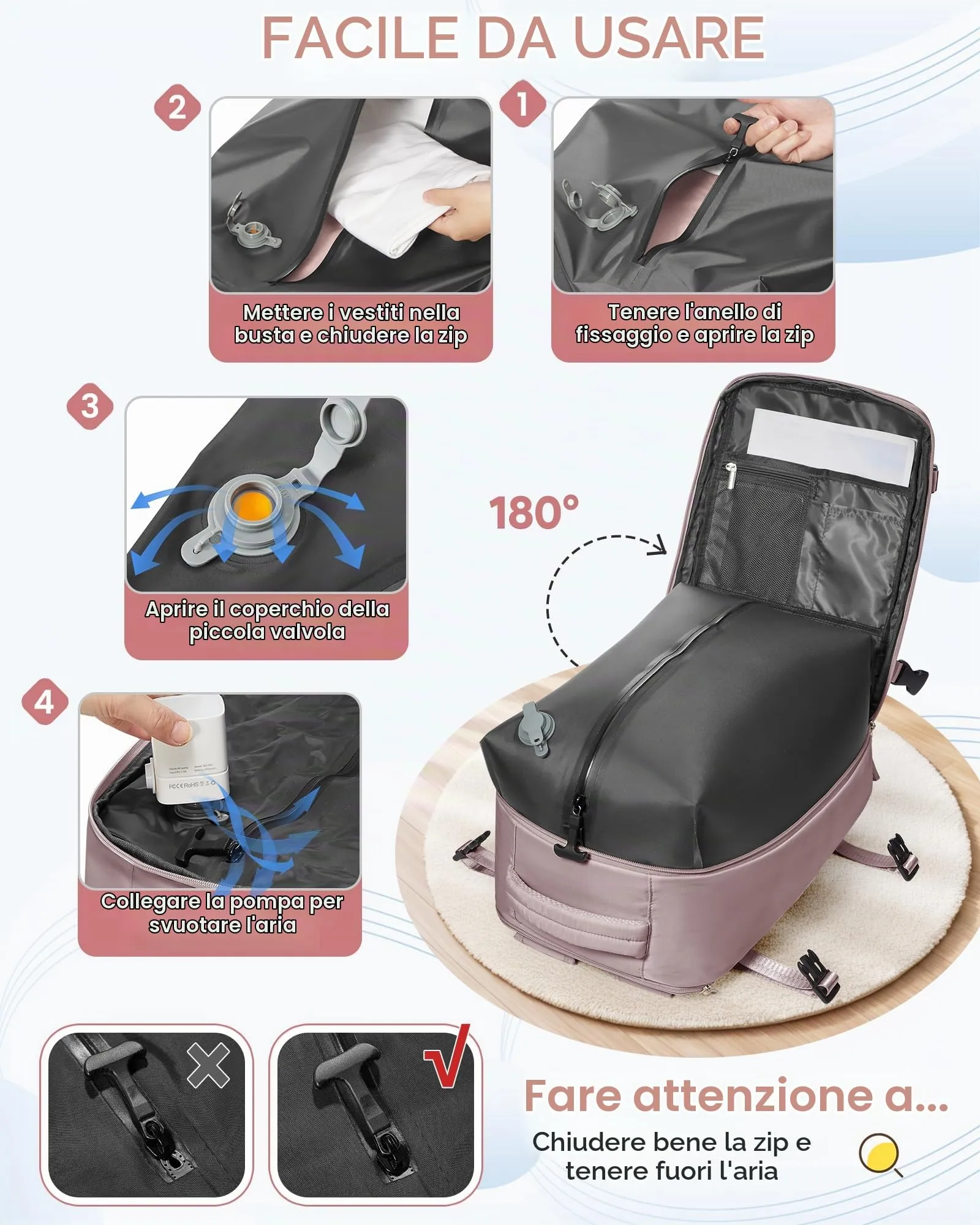 SZLX Zaino da Viaggio Sottovuoto con Pompa, Bagaglio a Mano Ryanair 40x30x20, Wizzair, Easyjet, Scomparto Laptop 14 Pollici e Porta Scarpe - immagine 6