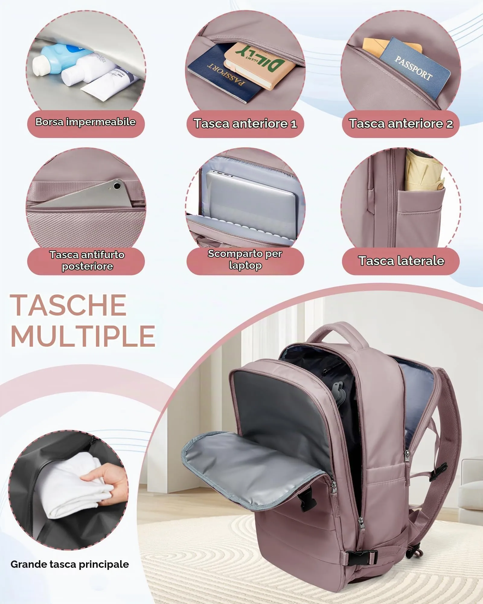 SZLX Zaino da Viaggio Sottovuoto con Pompa, Bagaglio a Mano Ryanair 40x30x20, Wizzair, Easyjet, Scomparto Laptop 14 Pollici e Porta Scarpe - immagine 7