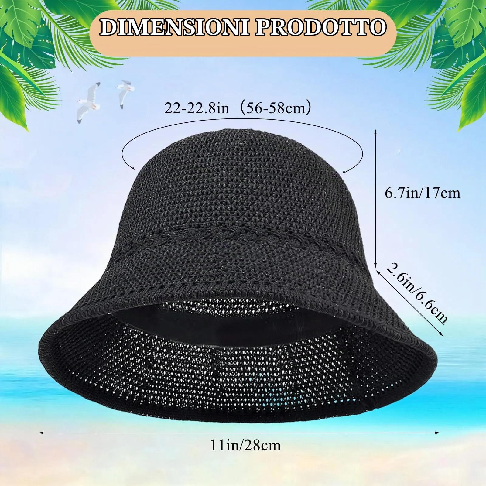 YEAMLTE Cappello di Paglia Donna Estivo Pieghevole, Nero - immagine 2