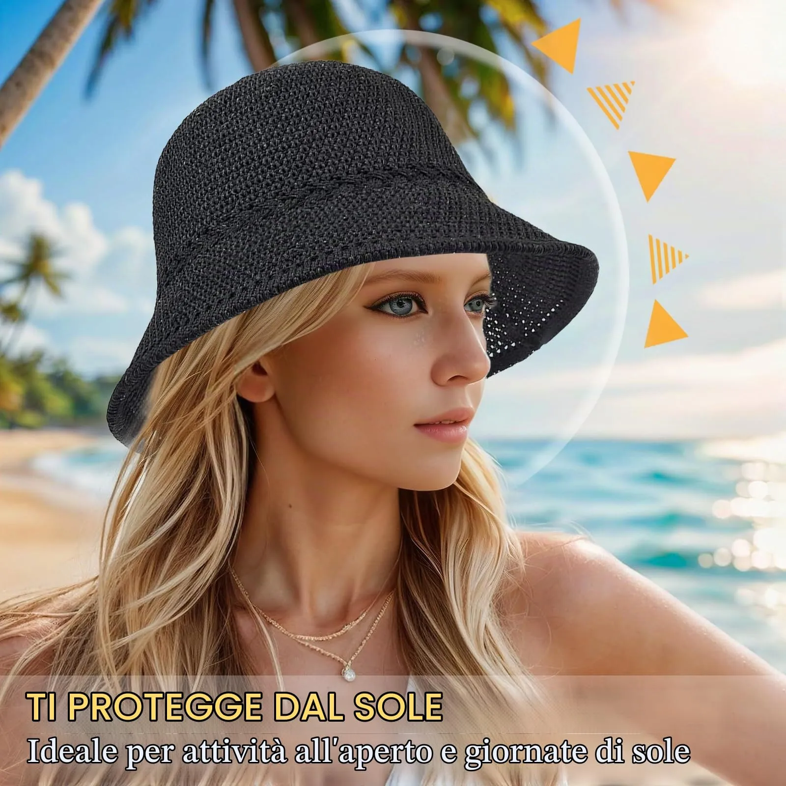YEAMLTE Cappello di Paglia Donna Estivo Pieghevole, Nero - immagine 4