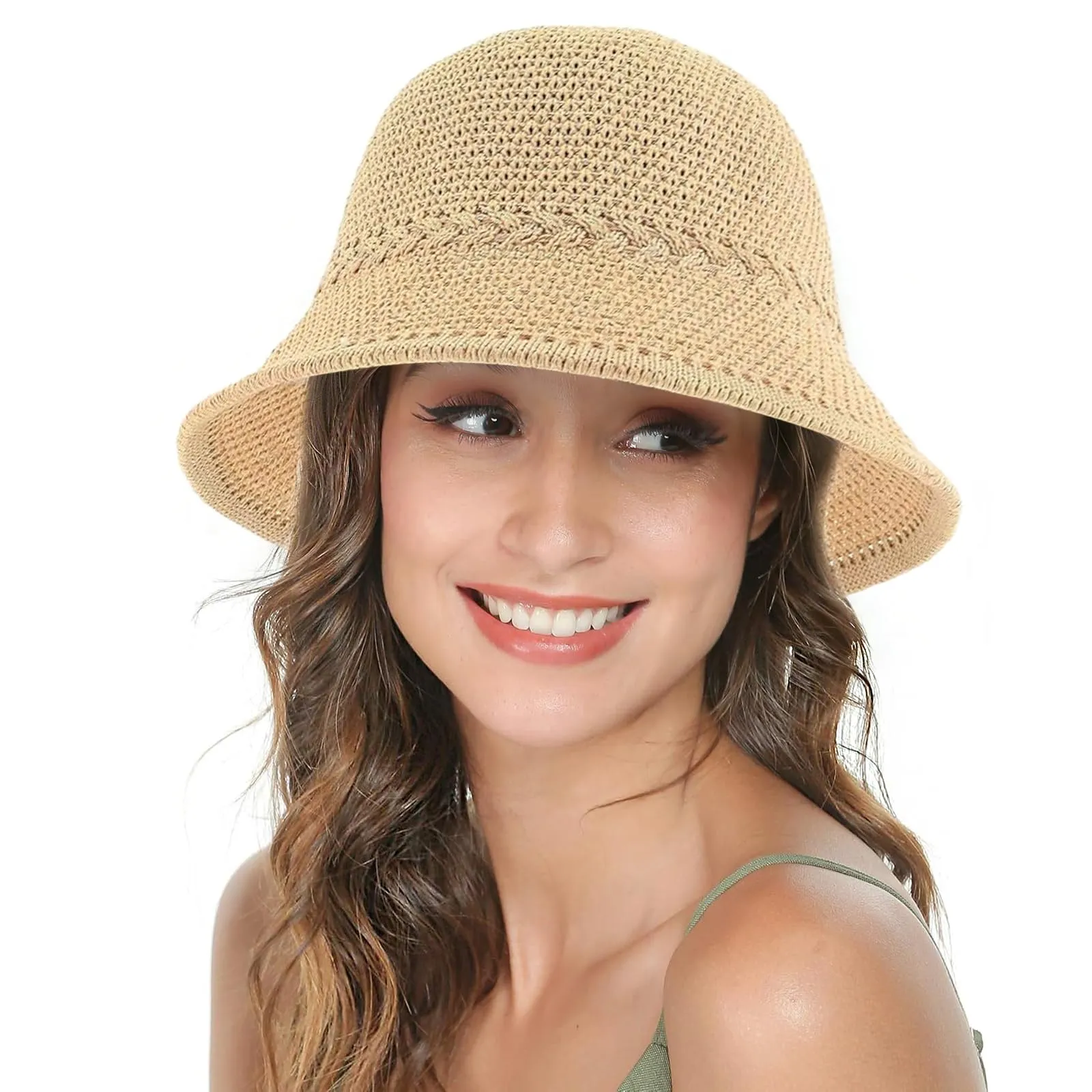 YEAMLTE Cappello di Paglia Donna Estivo da Spiaggia Pieghevole Kaki - immagine 1
