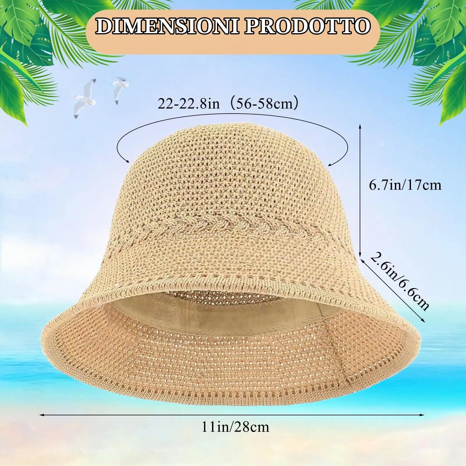 YEAMLTE Cappello di Paglia Donna Estivo da Spiaggia Pieghevole Kaki - immagine 2