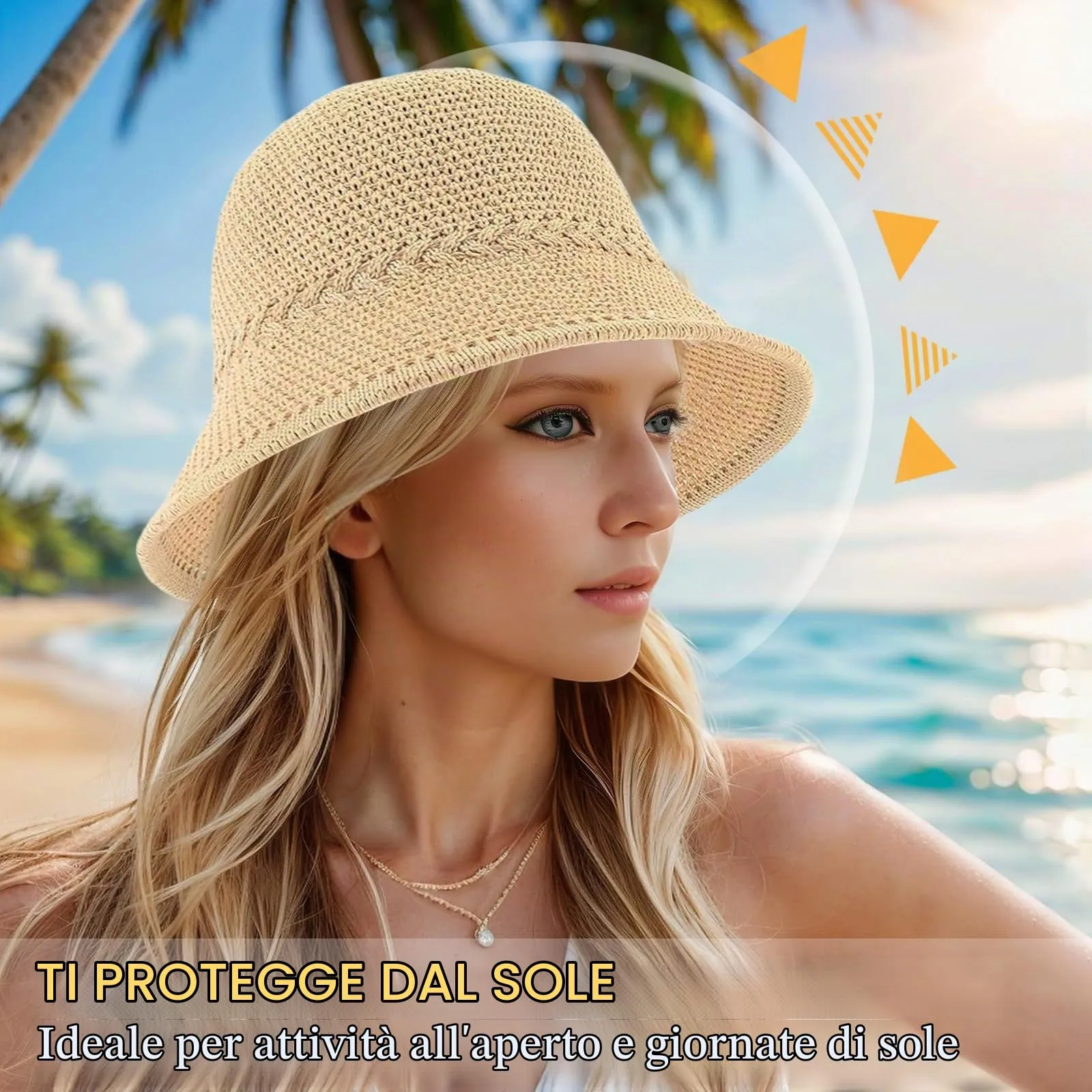 YEAMLTE Cappello di Paglia Donna Estivo da Spiaggia Pieghevole Kaki - immagine 4
