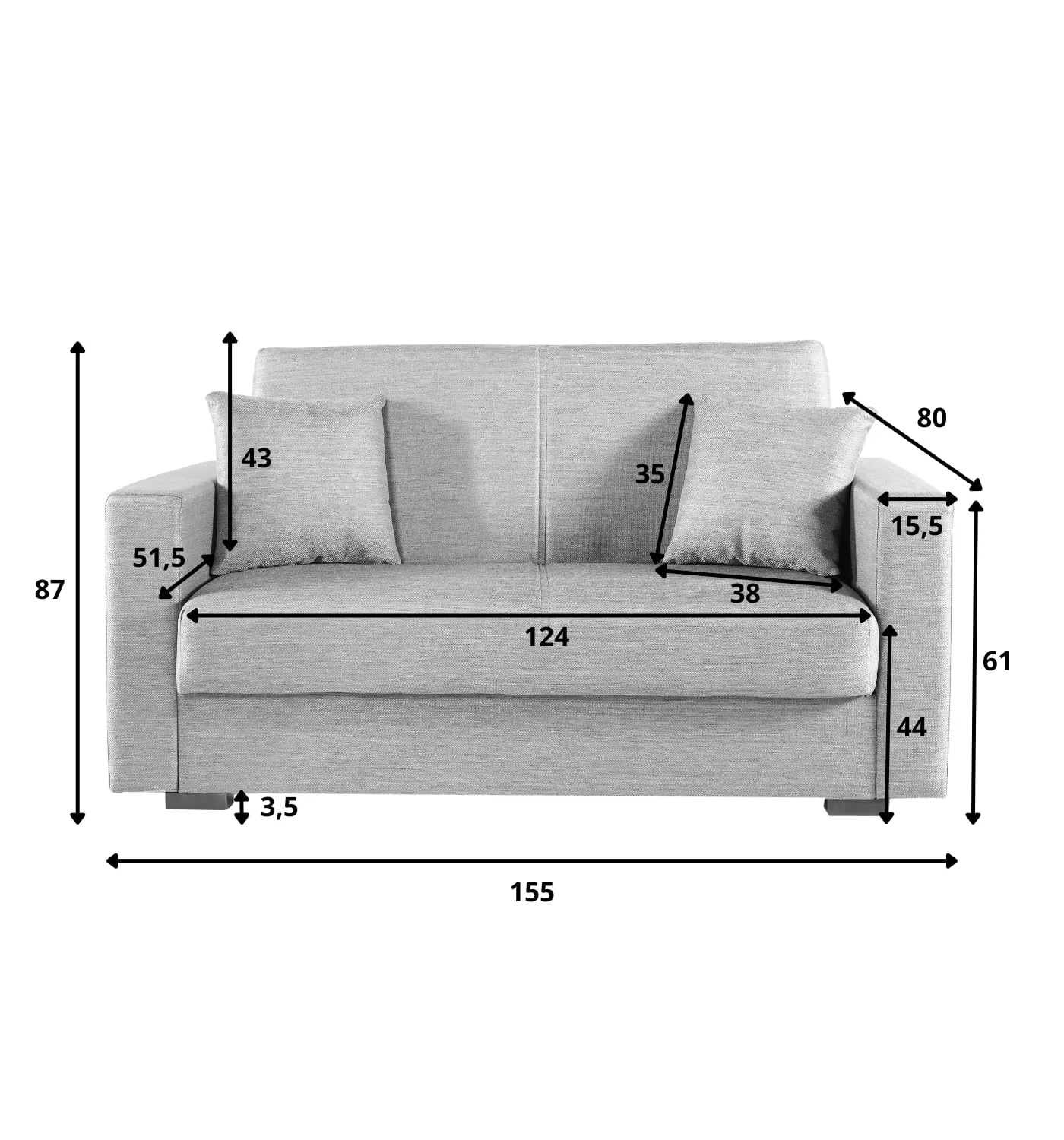 Arredo Stock Divano letto moderno Afrodite, Grigio, 2 posti, 155x80x87 cm - immagine 4
