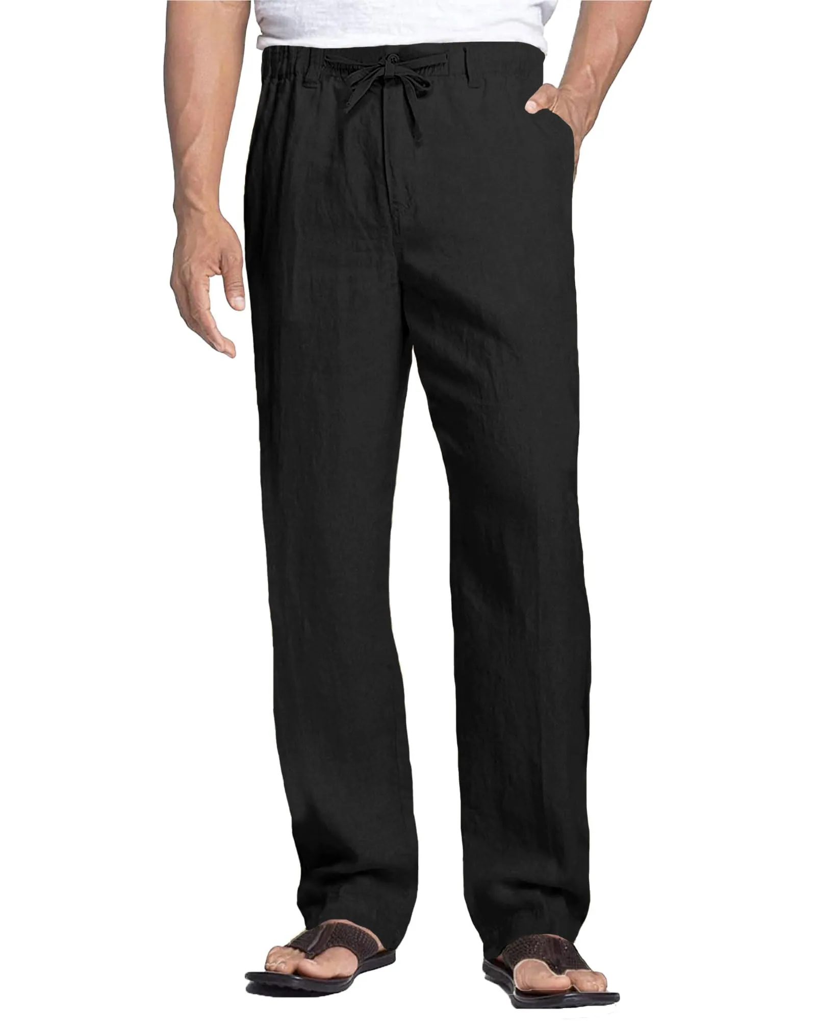 Cegerne Pantaloni di Lino Uomo Estivi Casual, Nero, M - immagine 1