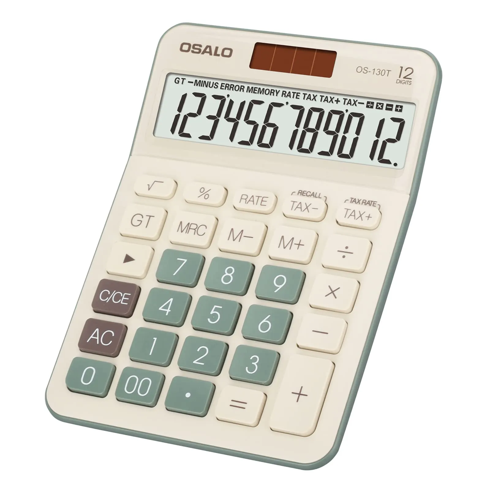 OSALO Calcolatrice da tavolo 12 cifre con funzione IVA, Batteria e Alimentazione Solare (OS-130T Verde) - immagine 1