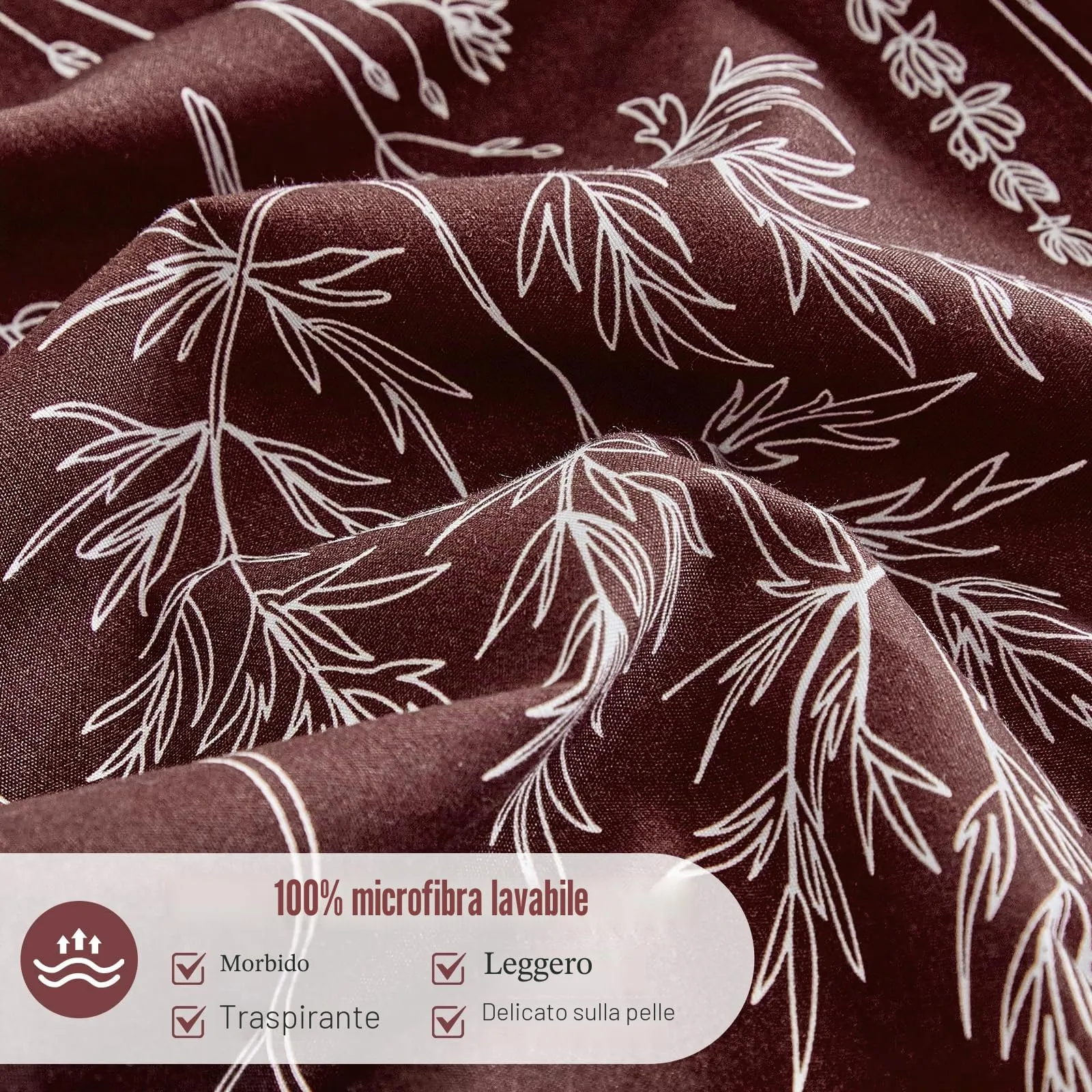 Tokokimo Set Copripiumino Matrimoniale 240x220 cm in Microfibra con Stile Rami e Foglie, 1 Copripiumino e 2 Federe 50x80 cm, Bordeaux - immagine 4