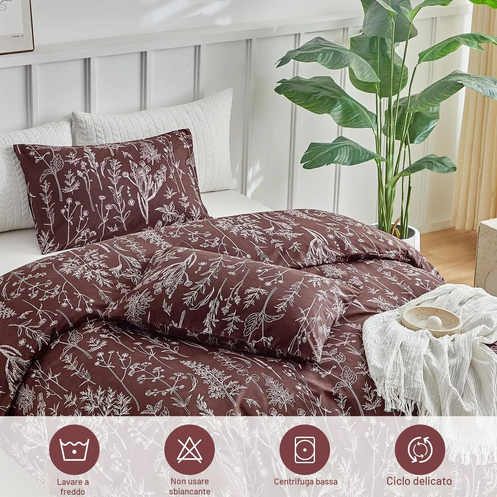 Tokokimo Set Copripiumino Matrimoniale 240x220 cm in Microfibra con Stile Rami e Foglie, 1 Copripiumino e 2 Federe 50x80 cm, Bordeaux - immagine 6