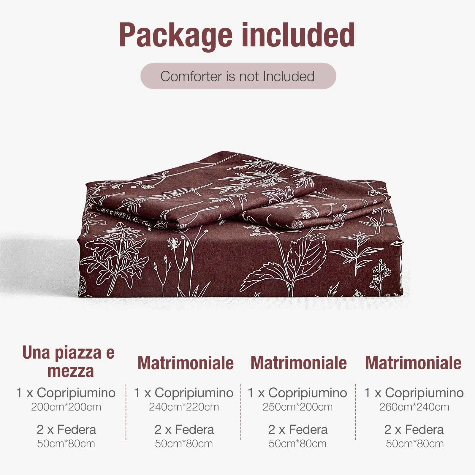 Tokokimo Set Copripiumino Matrimoniale 240x220 cm in Microfibra con Stile Rami e Foglie, 1 Copripiumino e 2 Federe 50x80 cm, Bordeaux - immagine 8