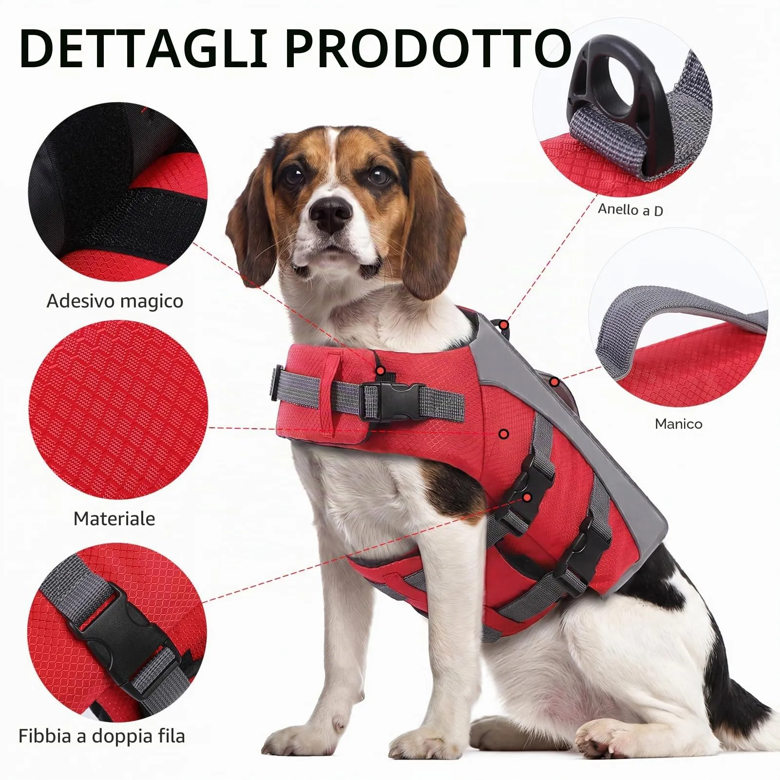 CITÉTOILE Giubbotto Salvagente per Cani Riflettente, Rosso, L - immagine 2