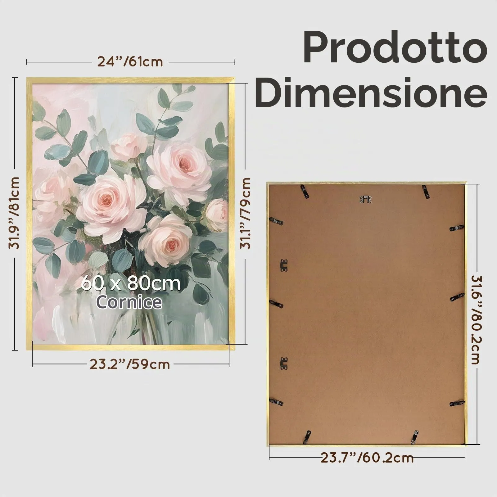 Giftgarden Cornice in Alluminio Spazzolato Dorato 60x80 cm, Set da 1 - immagine 2
