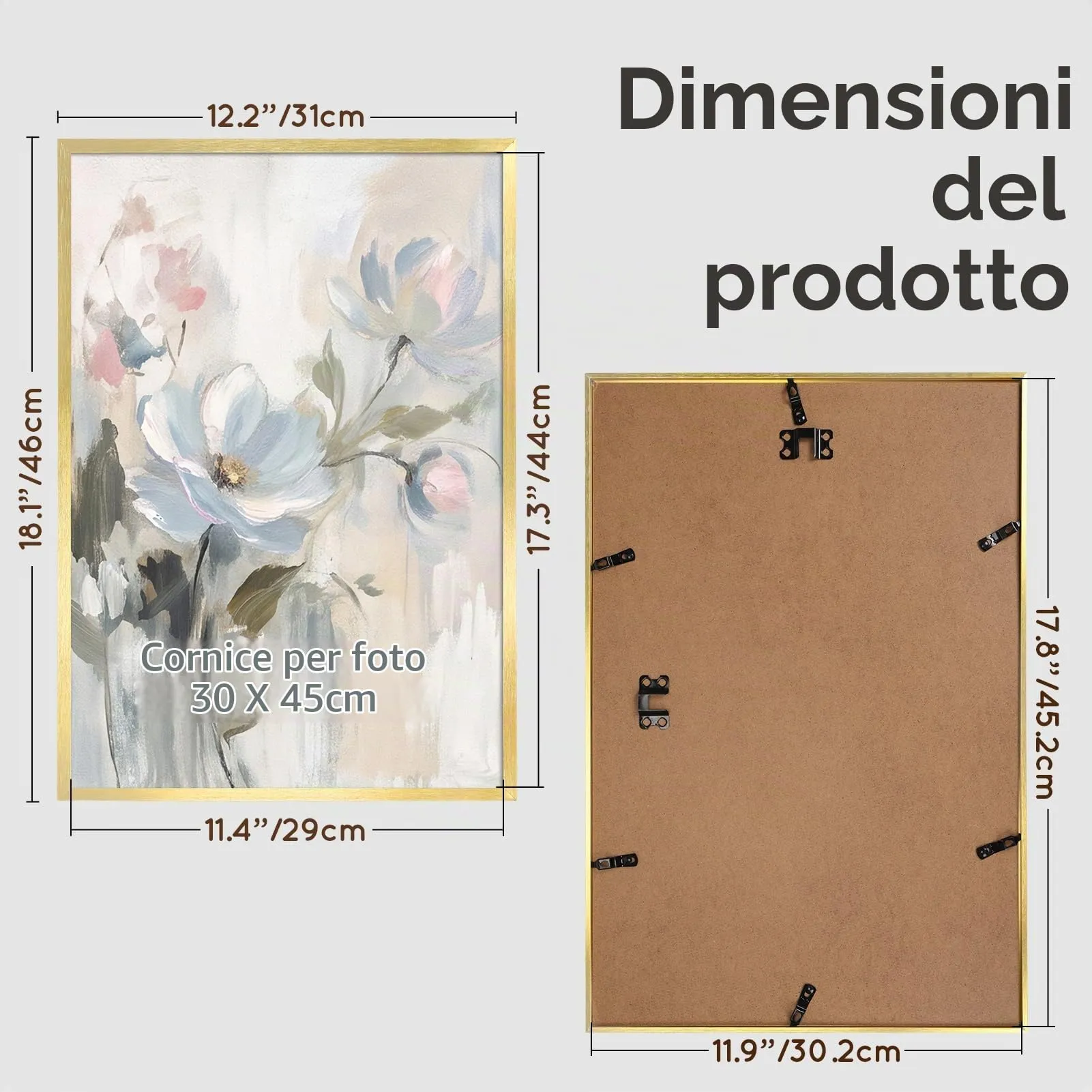 Giftgarden Cornice in Alluminio Spazzolato Dorato, 30x45 cm, Set da 1 - immagine 2