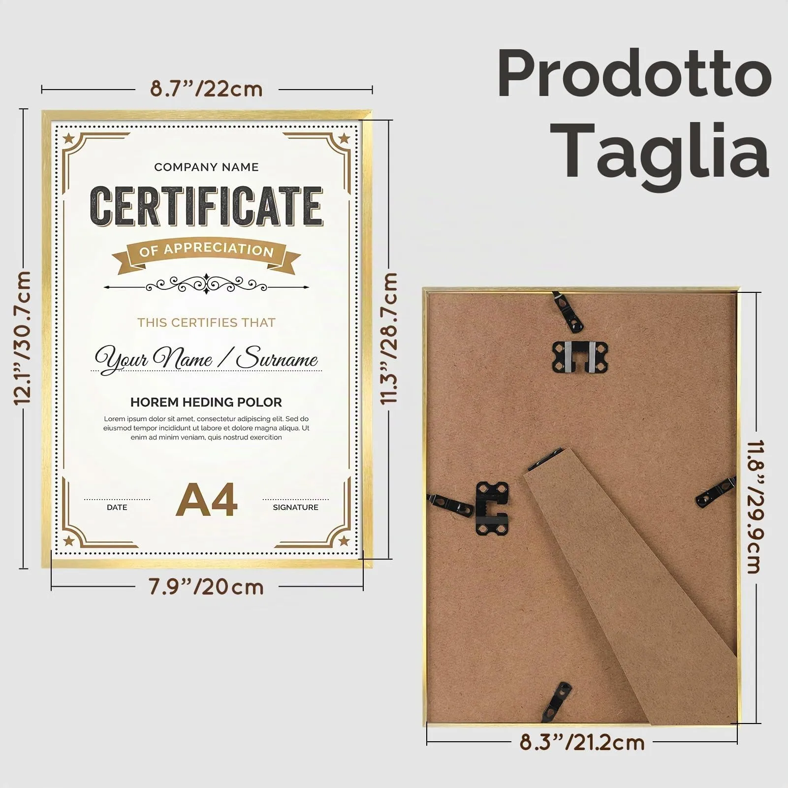 Giftgarden Cornice in Alluminio Spazzolato Dorato A4, Set da 1 - immagine 2
