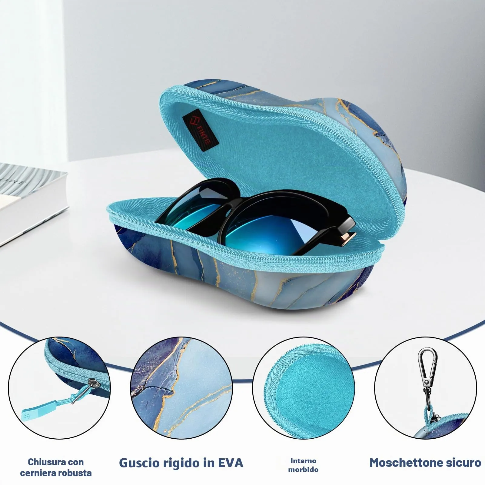 FINTIE Custodia Occhiali Rigida in EVA, Marmo Blu - immagine 4