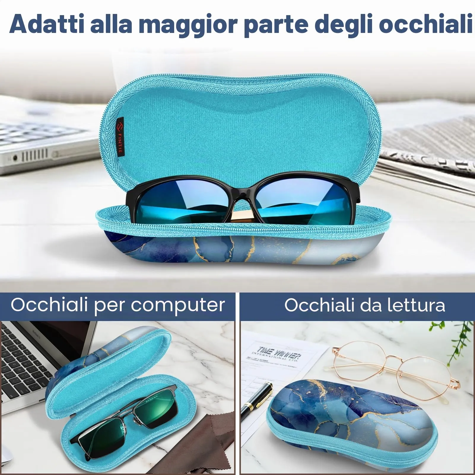 FINTIE Custodia Occhiali Rigida in EVA, Marmo Blu - immagine 5
